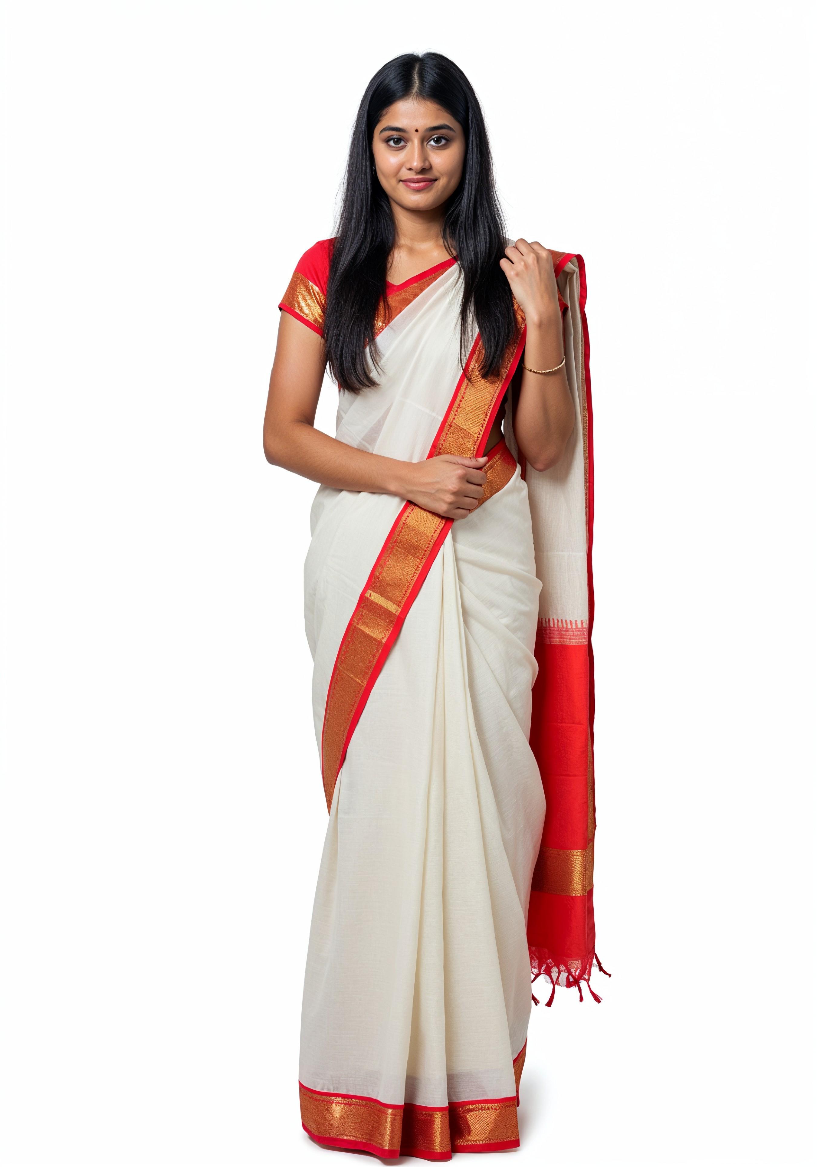 Elegant Young Indian Woman in Traditional Silk Saree Fashion Portrait