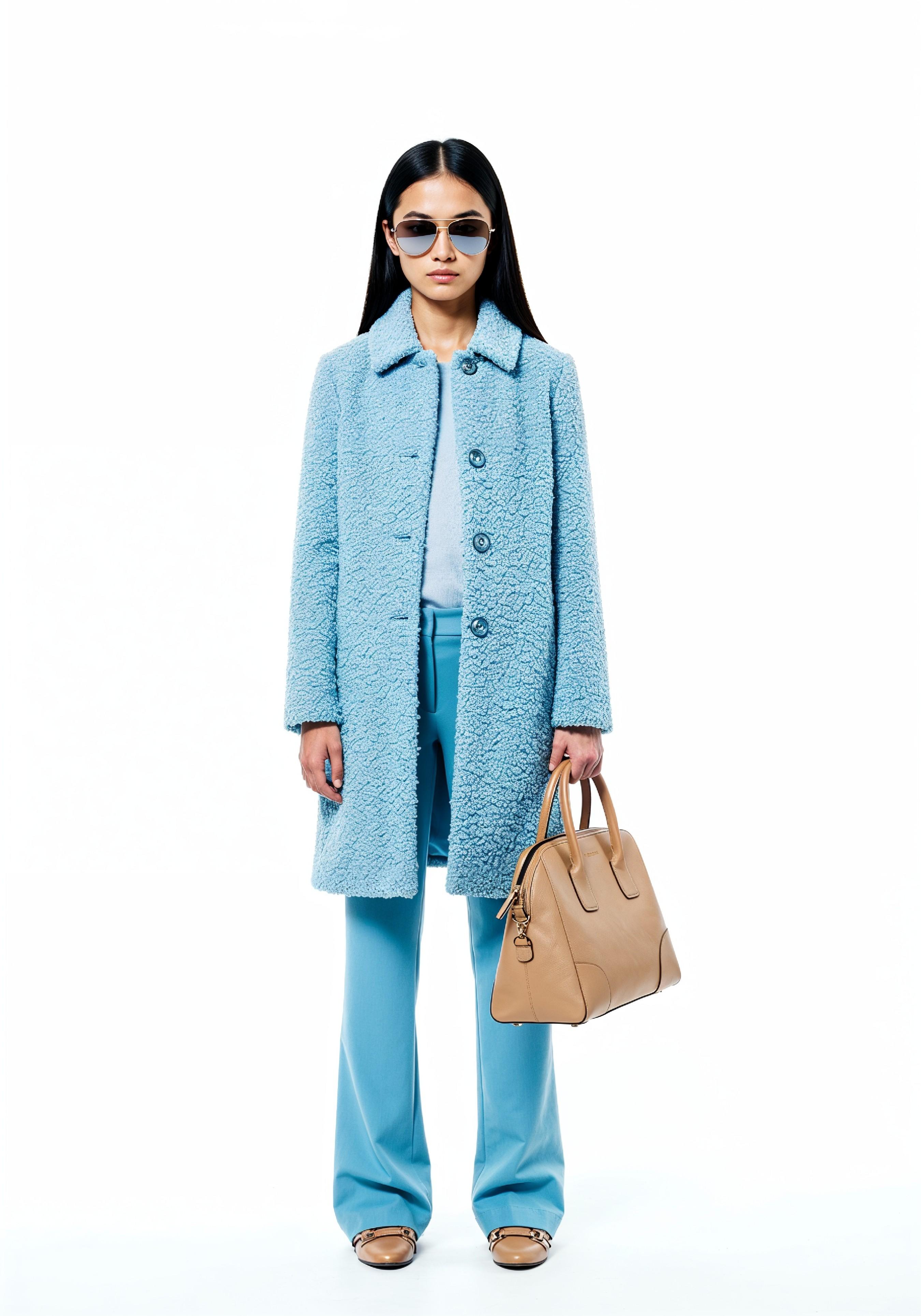 Elegant Young Woman in Coat and Matching Trousers Fashion Portrait