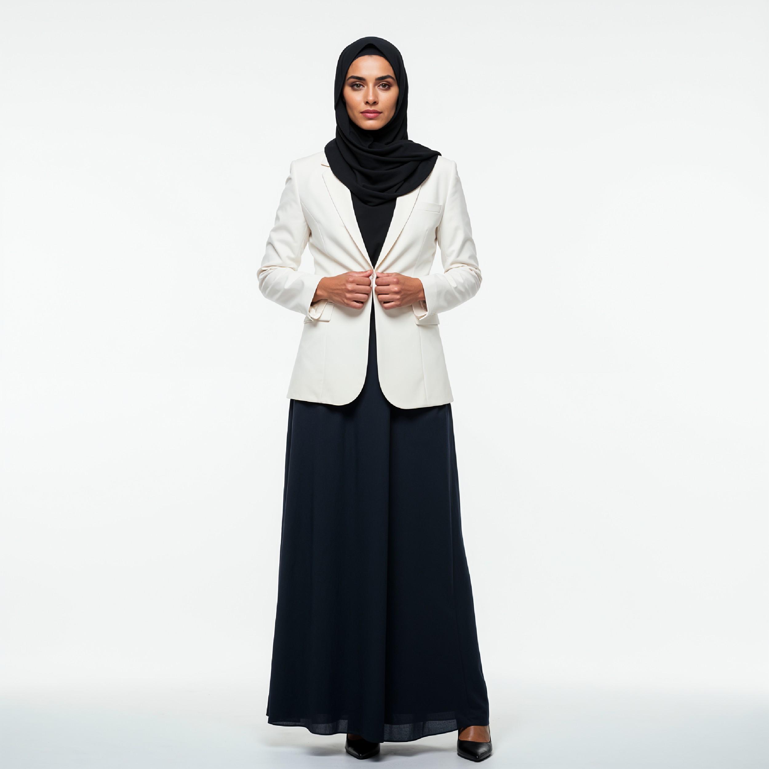 Professional Muslim Business Woman Wearing Hijab and Formal Suit in Studio Portrait