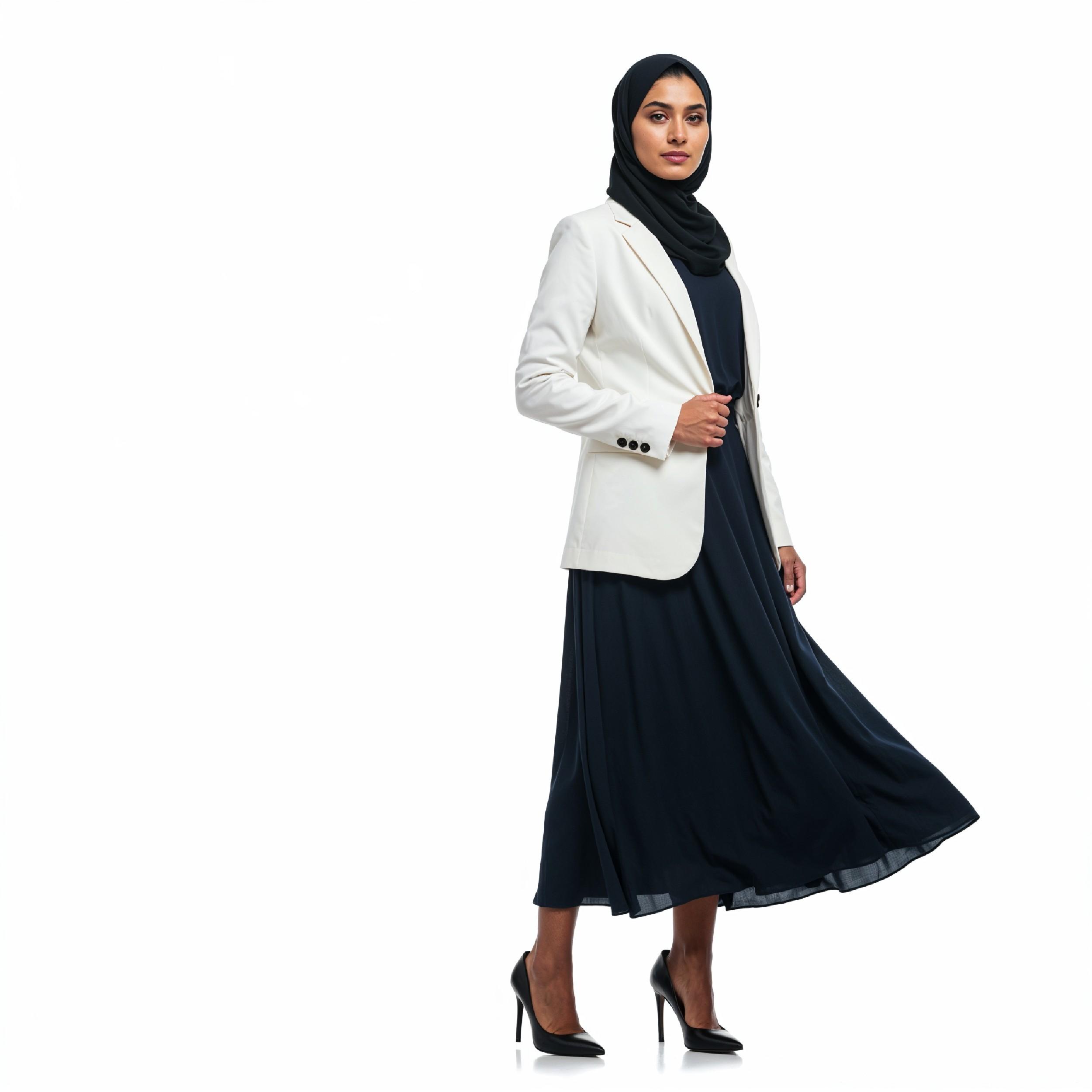 Professional Muslim Business Woman Wearing Hijab and Formal Suit in Studio Portrait