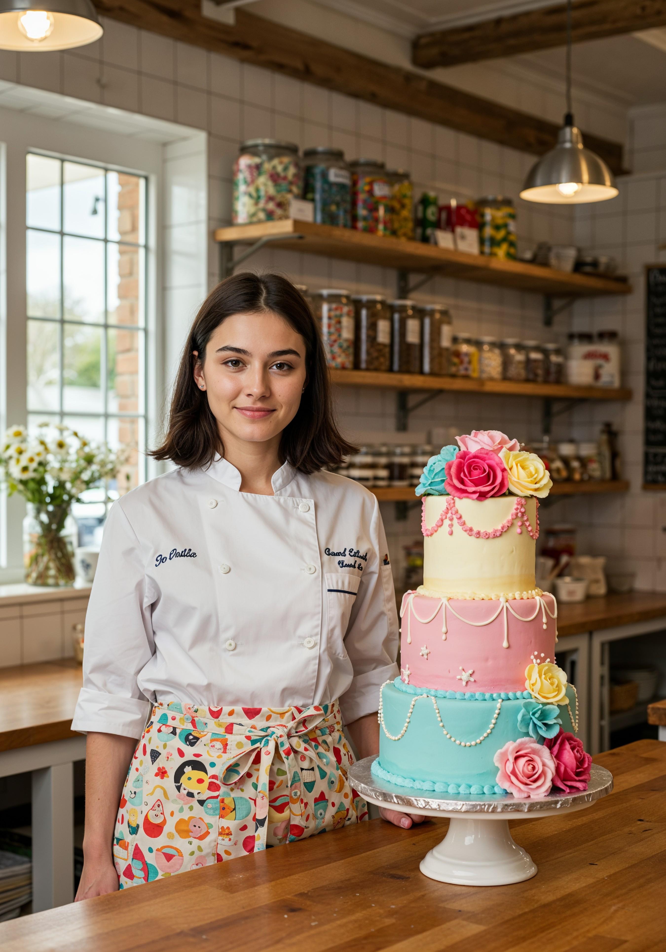 Professional Young Female Chef in Uniform Holding Gourmet Dish in Restaurant Kitchen