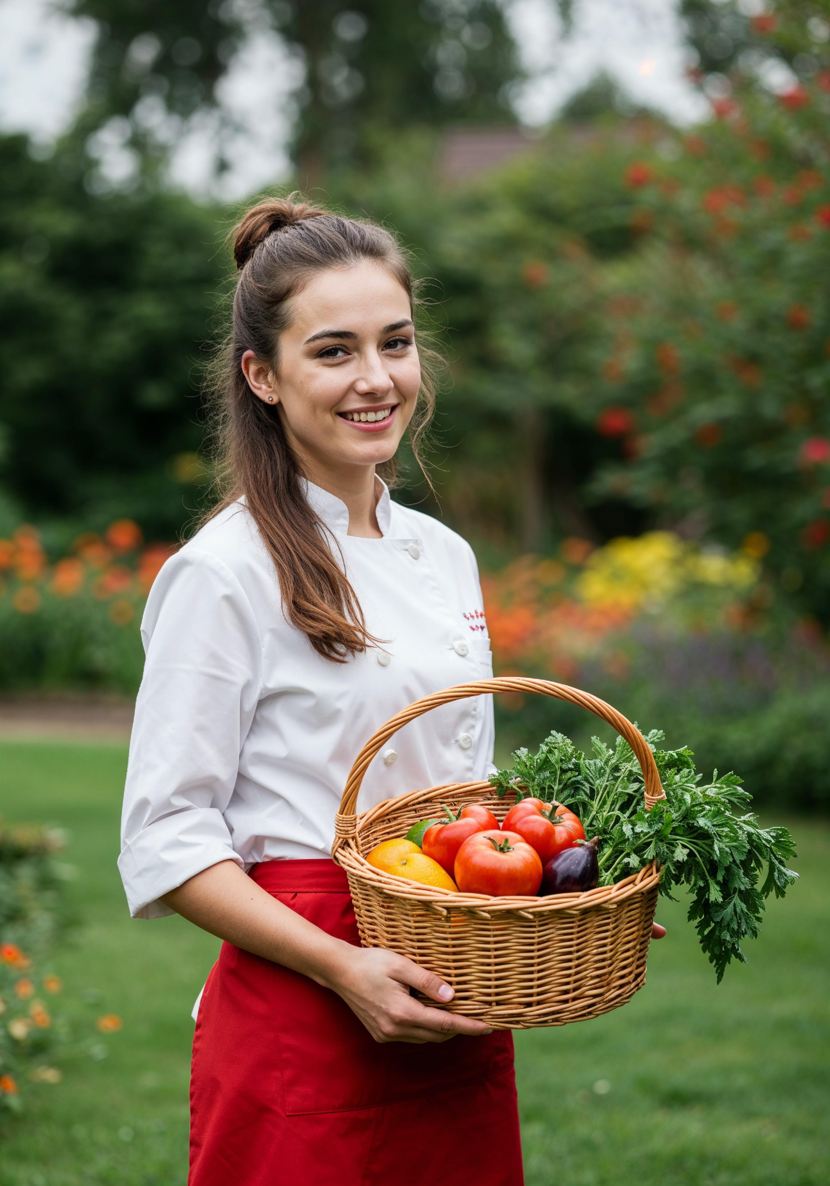 Professional Young Female Chef in Uniform Holding Gourmet Dish in Restaurant Kitchen