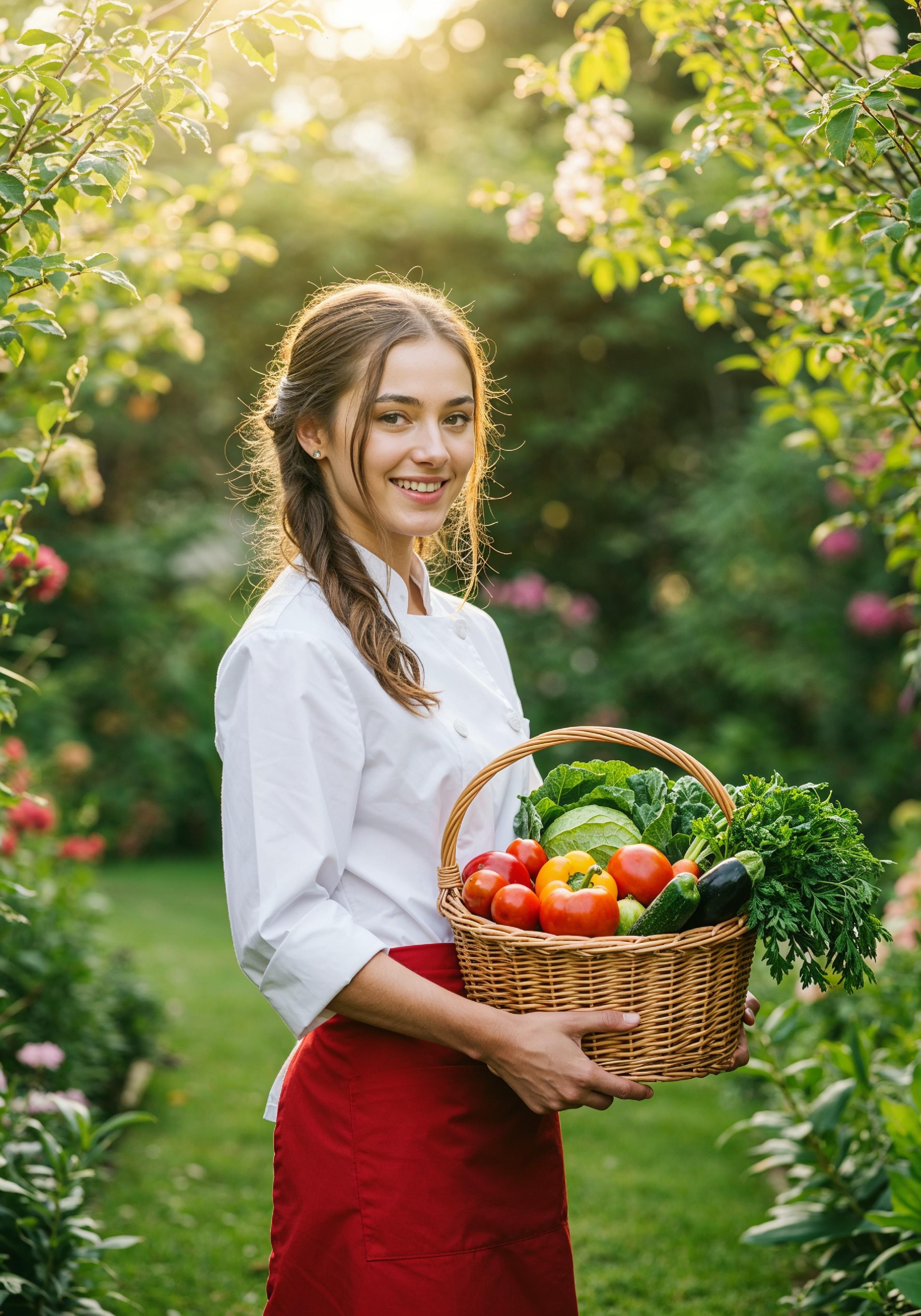Professional Young Female Chef in Uniform Holding Gourmet Dish in Restaurant Kitchen