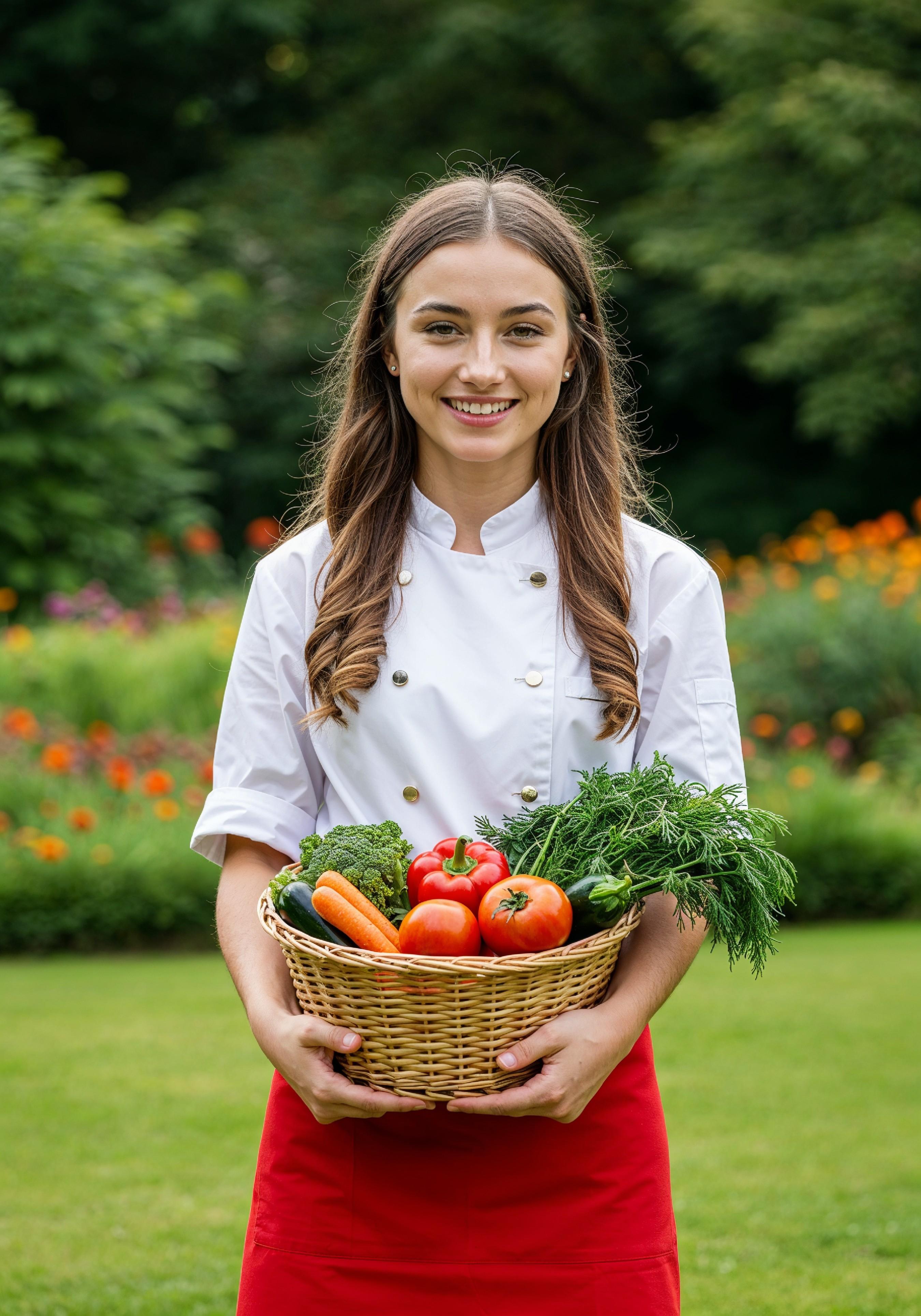 Professional Young Female Chef in Uniform Holding Gourmet Dish in Restaurant Kitchen