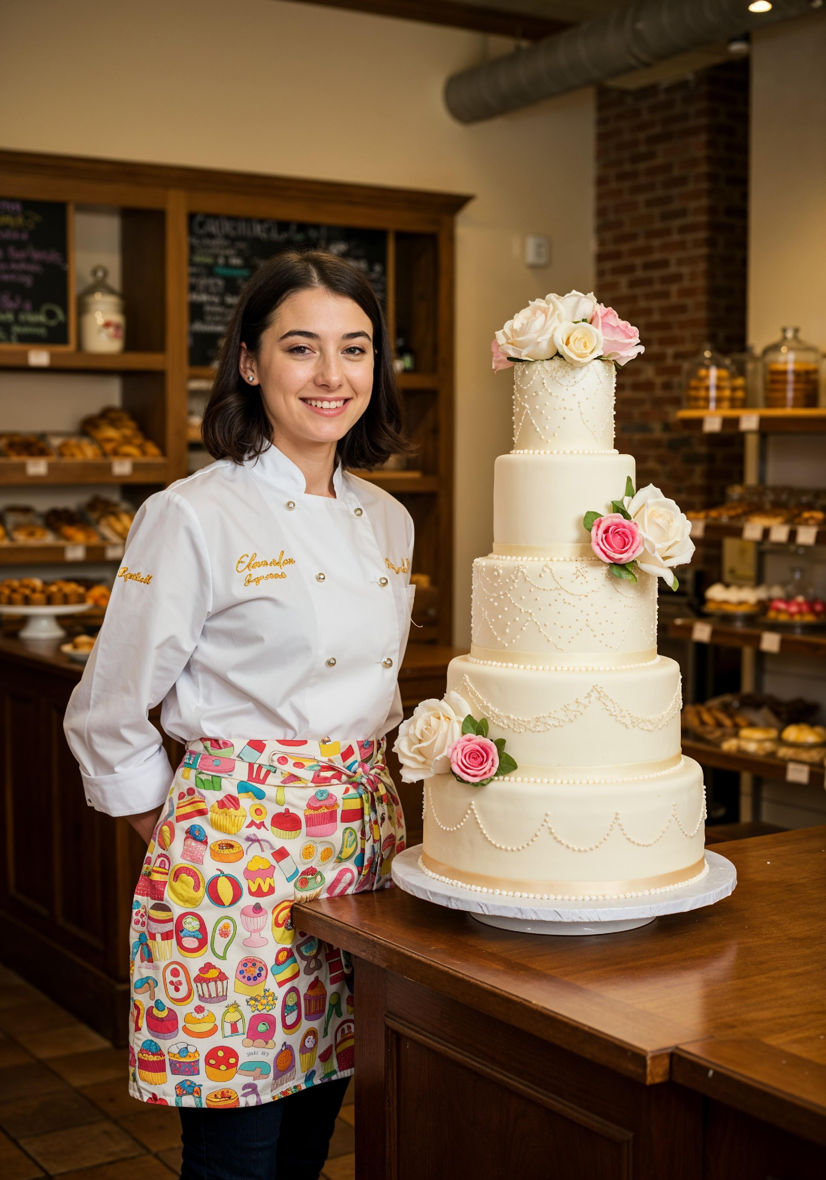 Professional Young Female Chef in Uniform Holding Gourmet Dish in Restaurant Kitchen