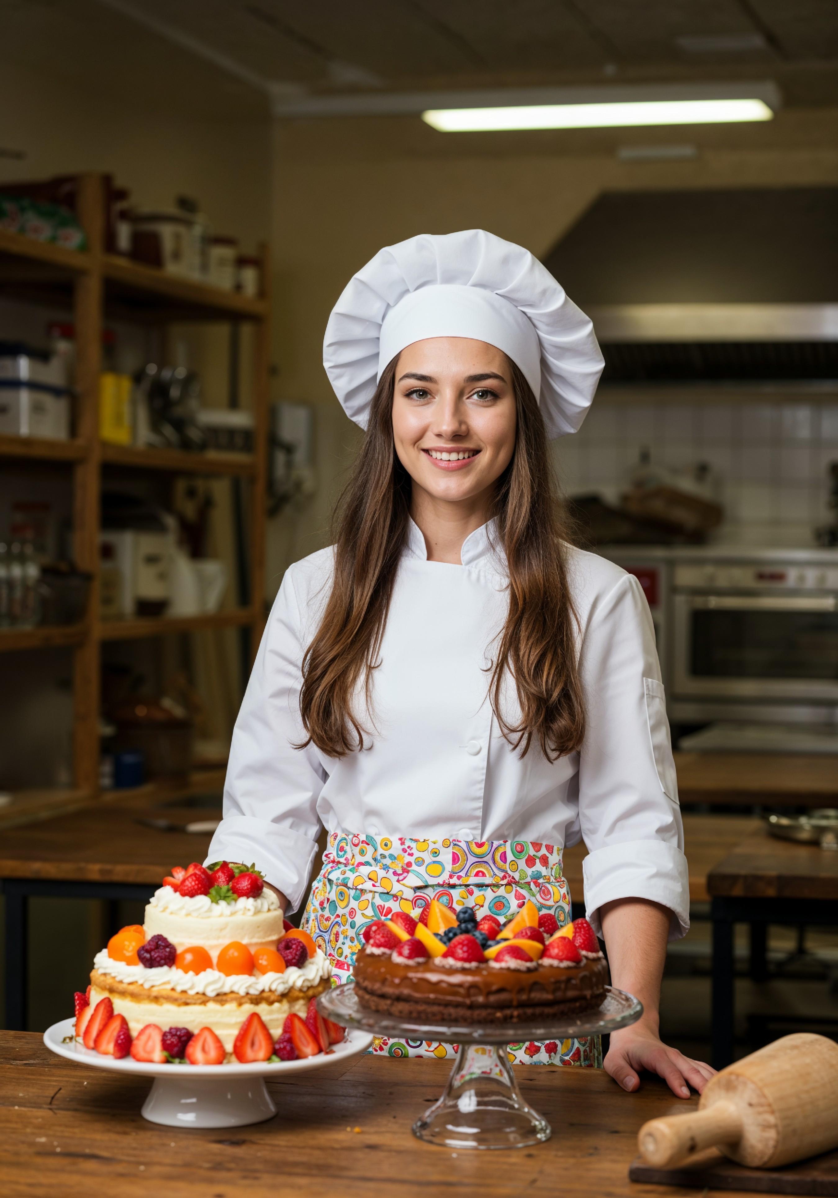 Professional Young Female Chef in Uniform Holding Gourmet Dish in Restaurant Kitchen