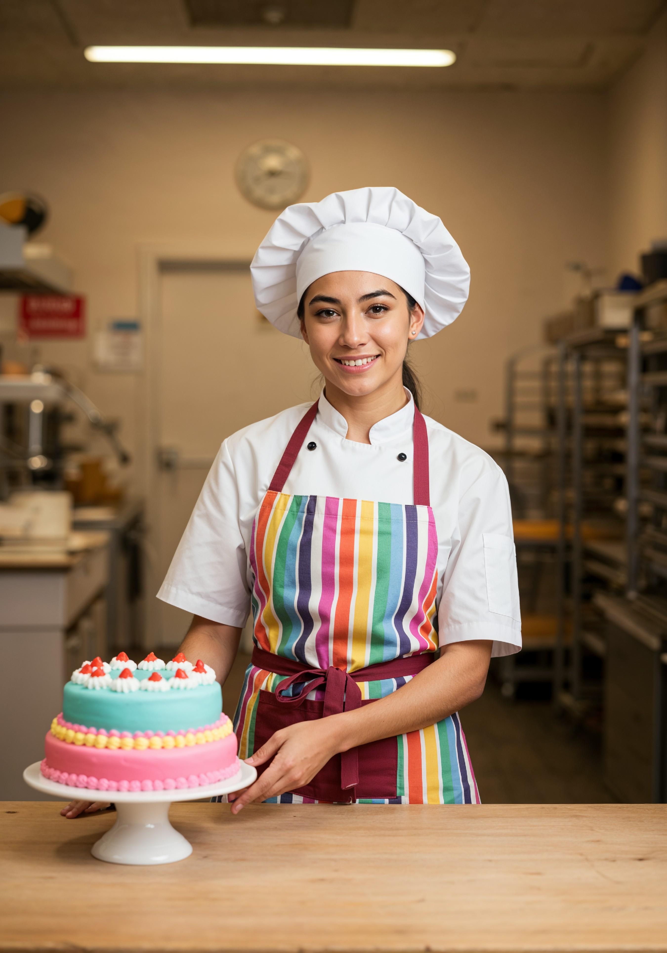 Professional Young Female Chef in Uniform Holding Gourmet Dish in Restaurant Kitchen