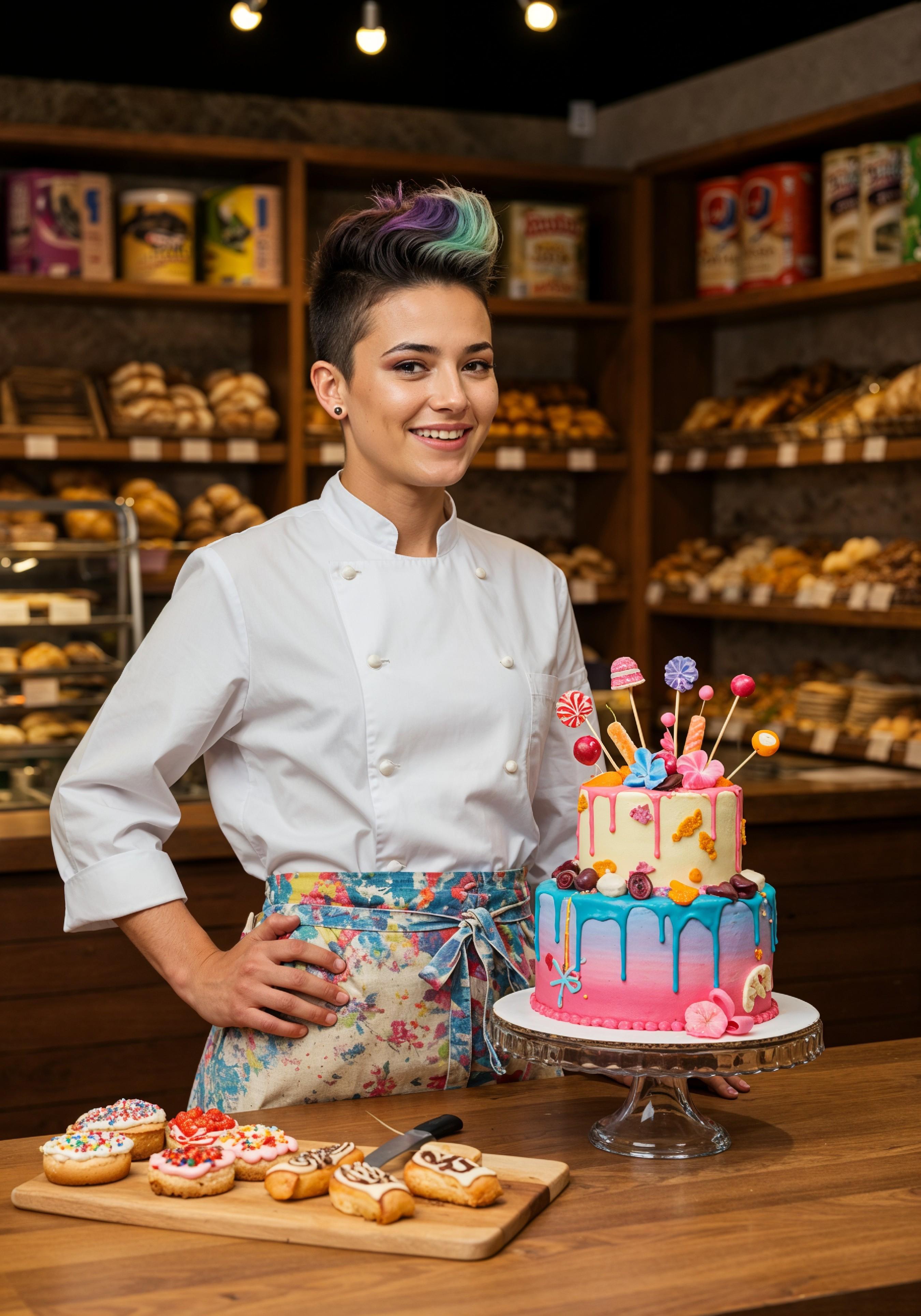 Professional Young Female Chef in Uniform Holding Gourmet Dish in Restaurant Kitchen