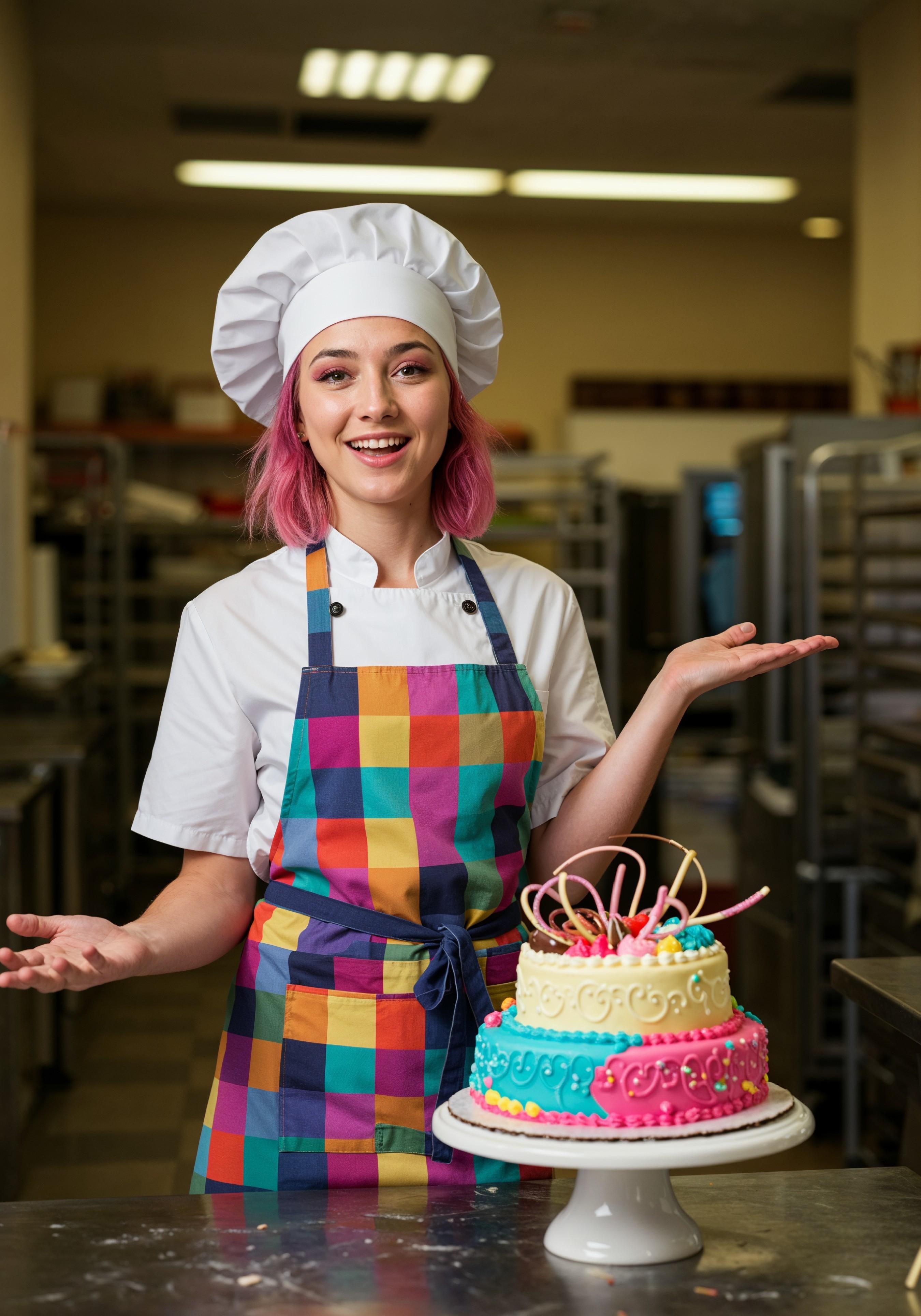 Professional Young Female Chef in Uniform Holding Gourmet Dish in Restaurant Kitchen