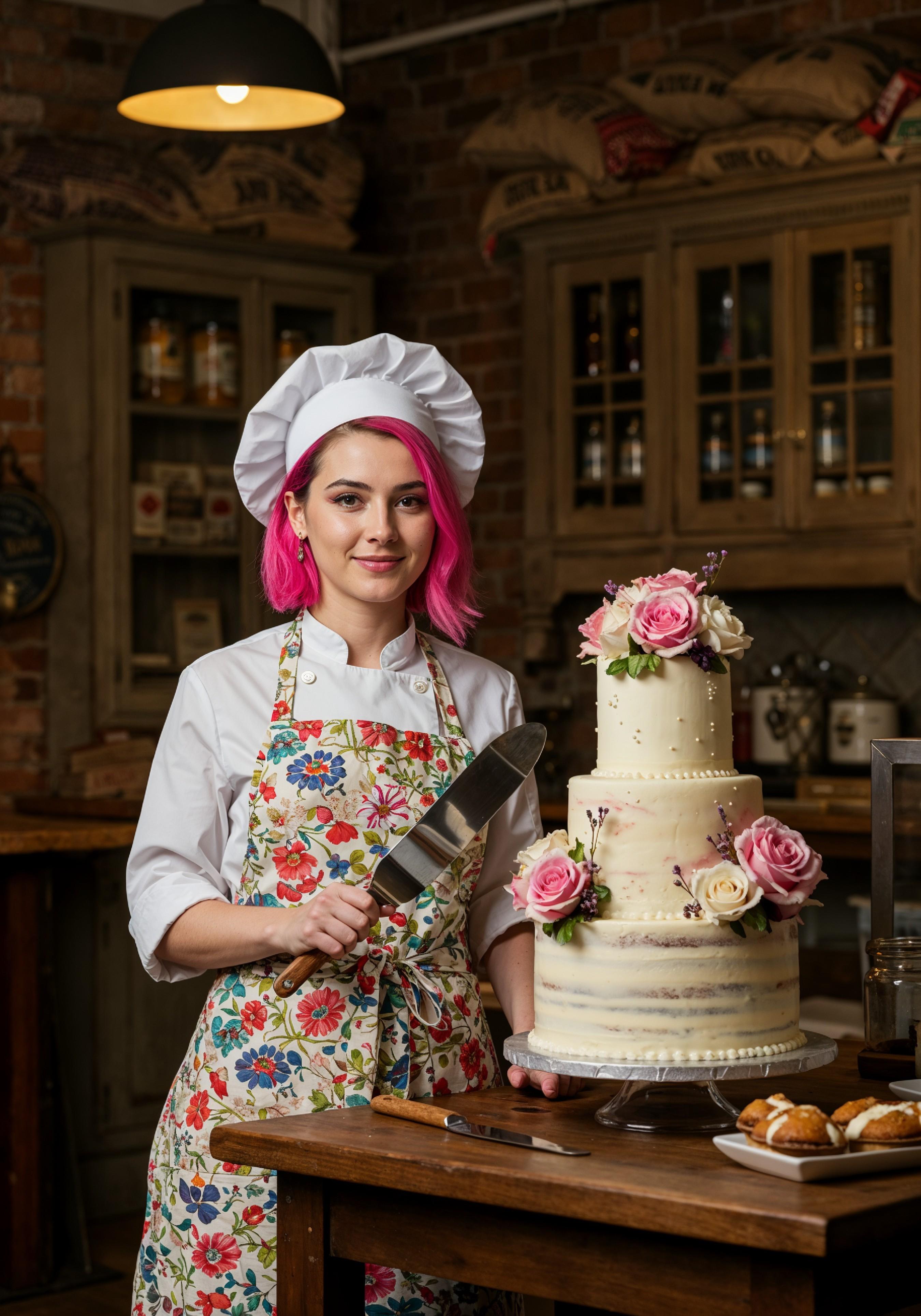 Professional Young Female Chef in Uniform Holding Gourmet Dish in Restaurant Kitchen