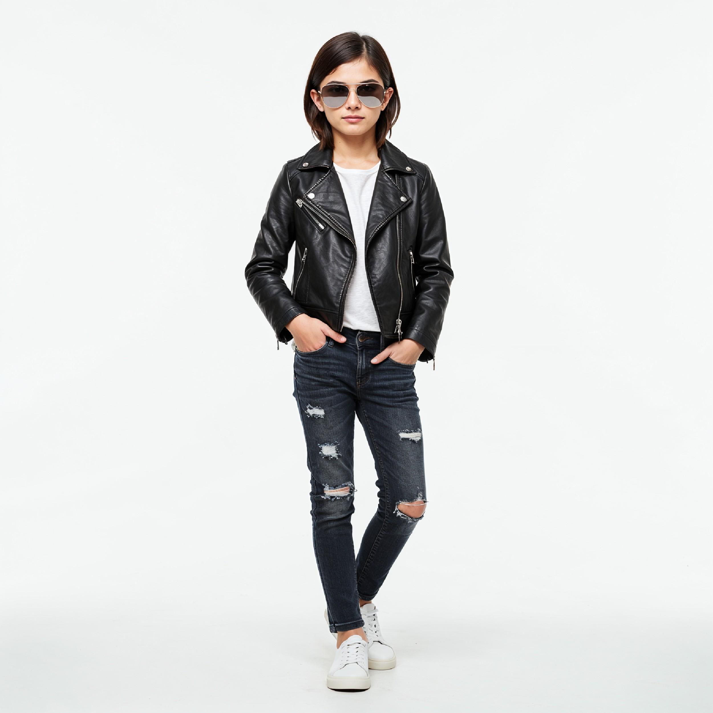 Stylish Young Girl Fashion Portrait Isolated on White Background