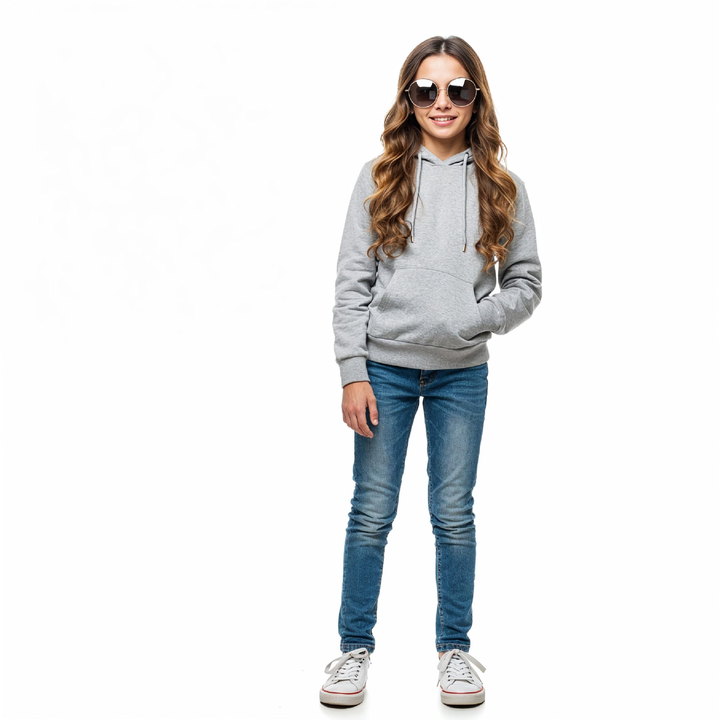 Stylish Young Girl Fashion Portrait Isolated on White Background