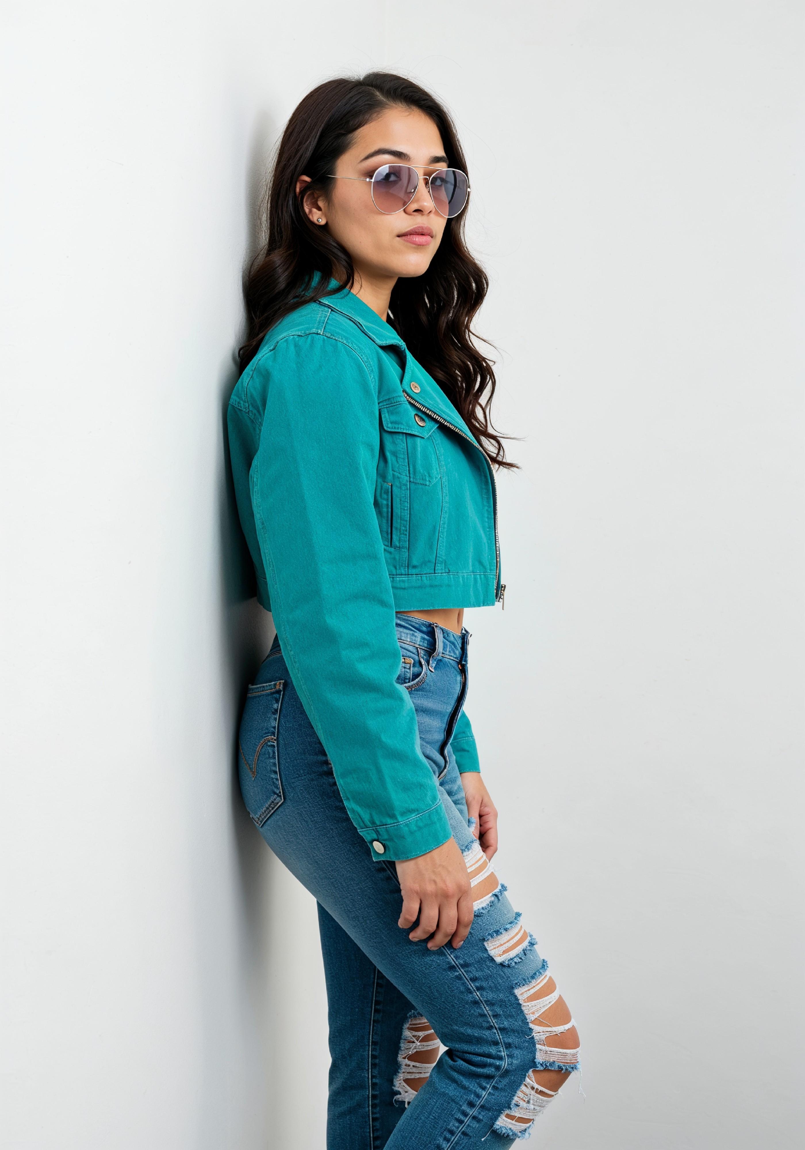 Trendy Young Woman in Ripped Jeans and Casual Jacket Modern Street Fashion Portrait