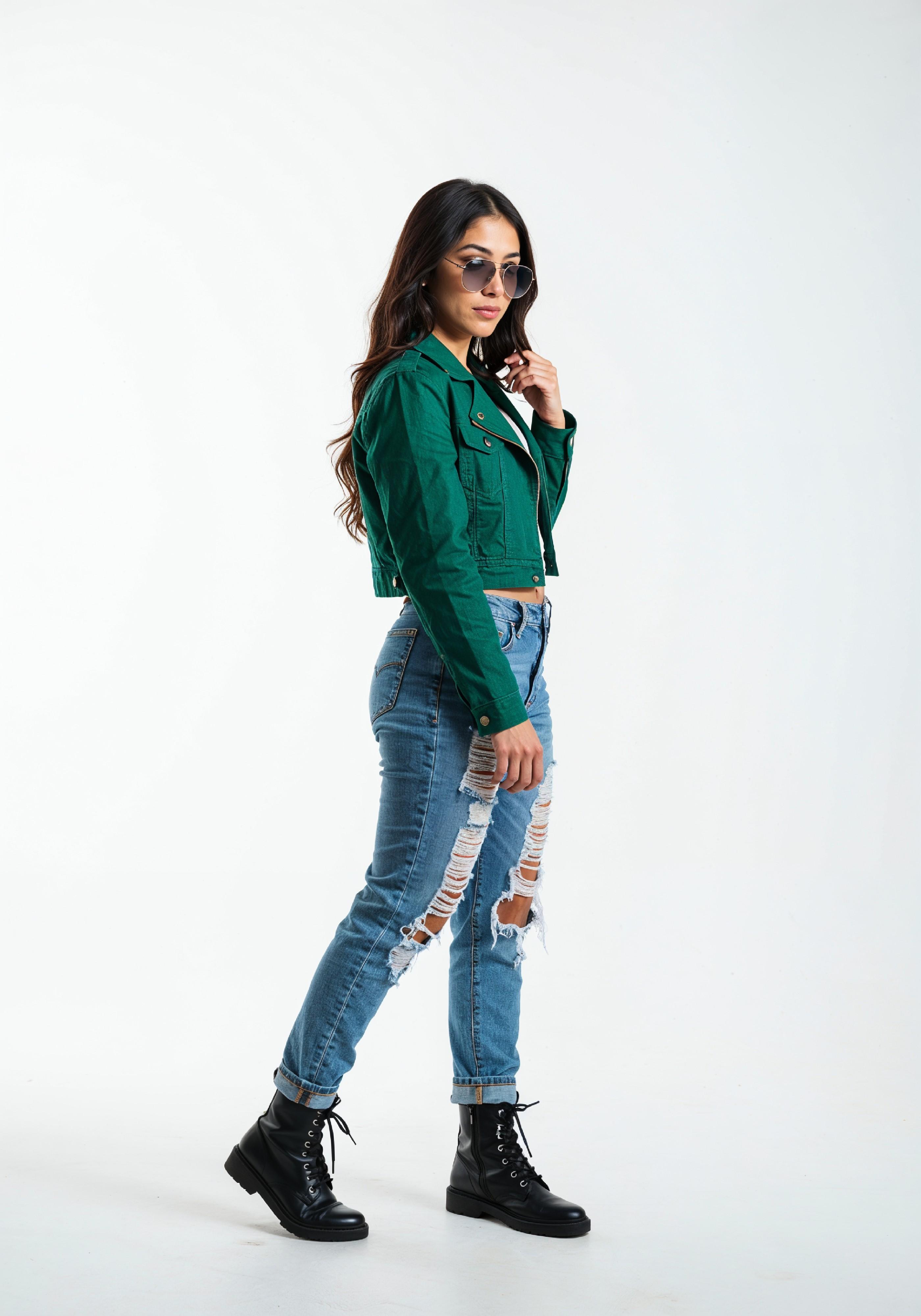 Trendy Young Woman in Ripped Jeans and Casual Jacket Modern Street Fashion Portrait
