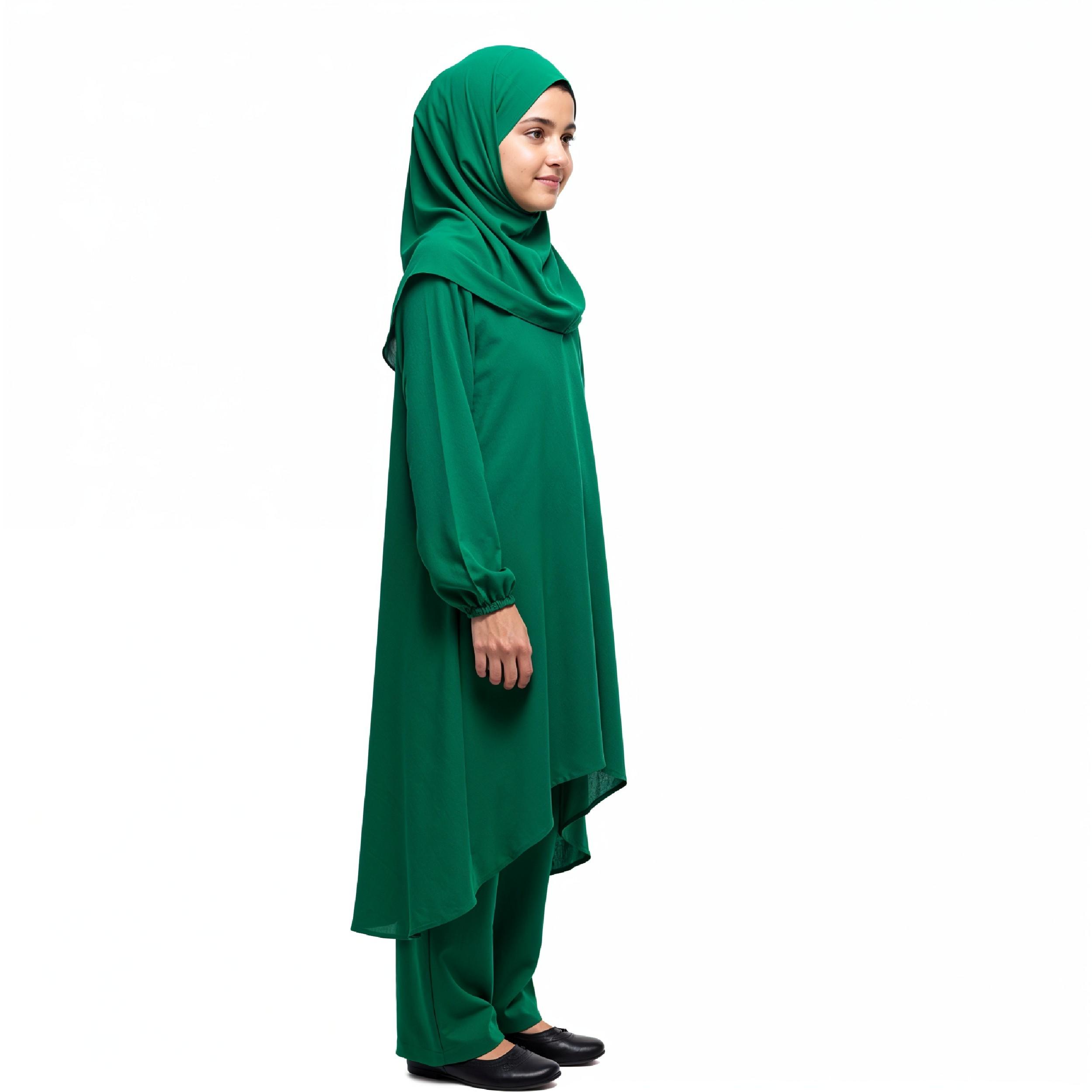 Young Islamic Girl Wearing Green Hijab and Modest Traditional Outfit Studio Portrait