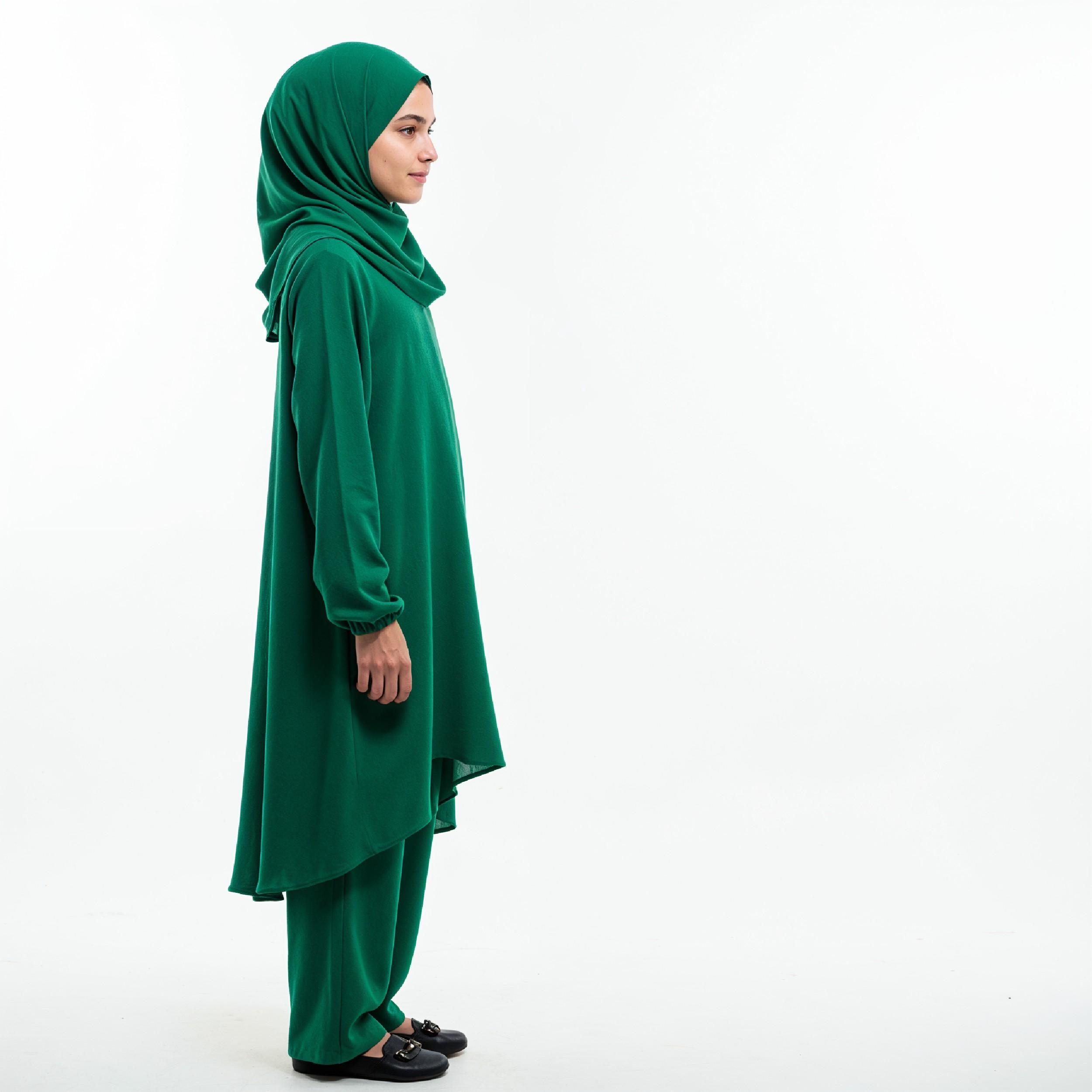 Young Islamic Girl Wearing Green Hijab and Modest Traditional Outfit Studio Portrait