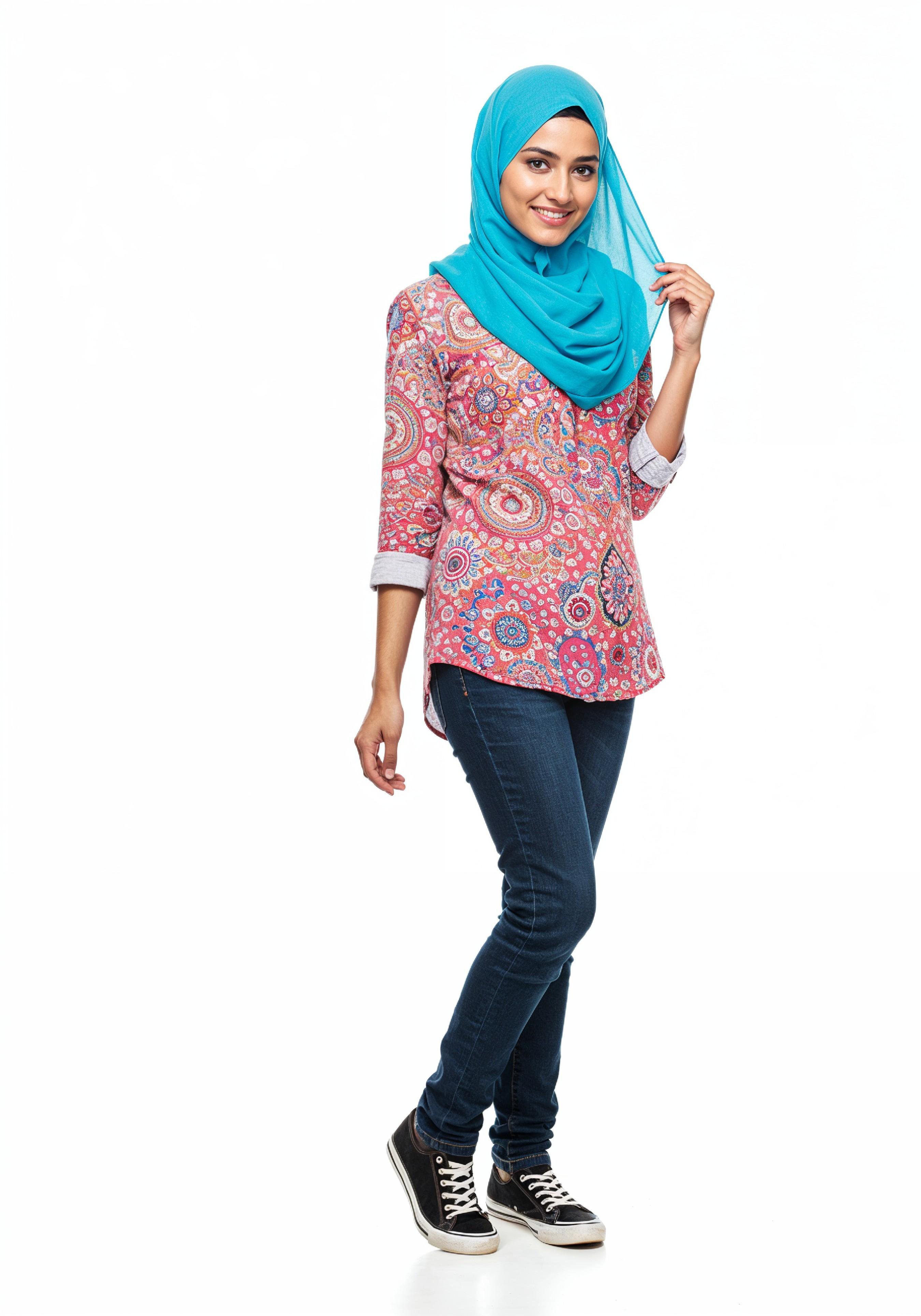Young Muslim Woman in Modest Traditional Attire Educational Portrait