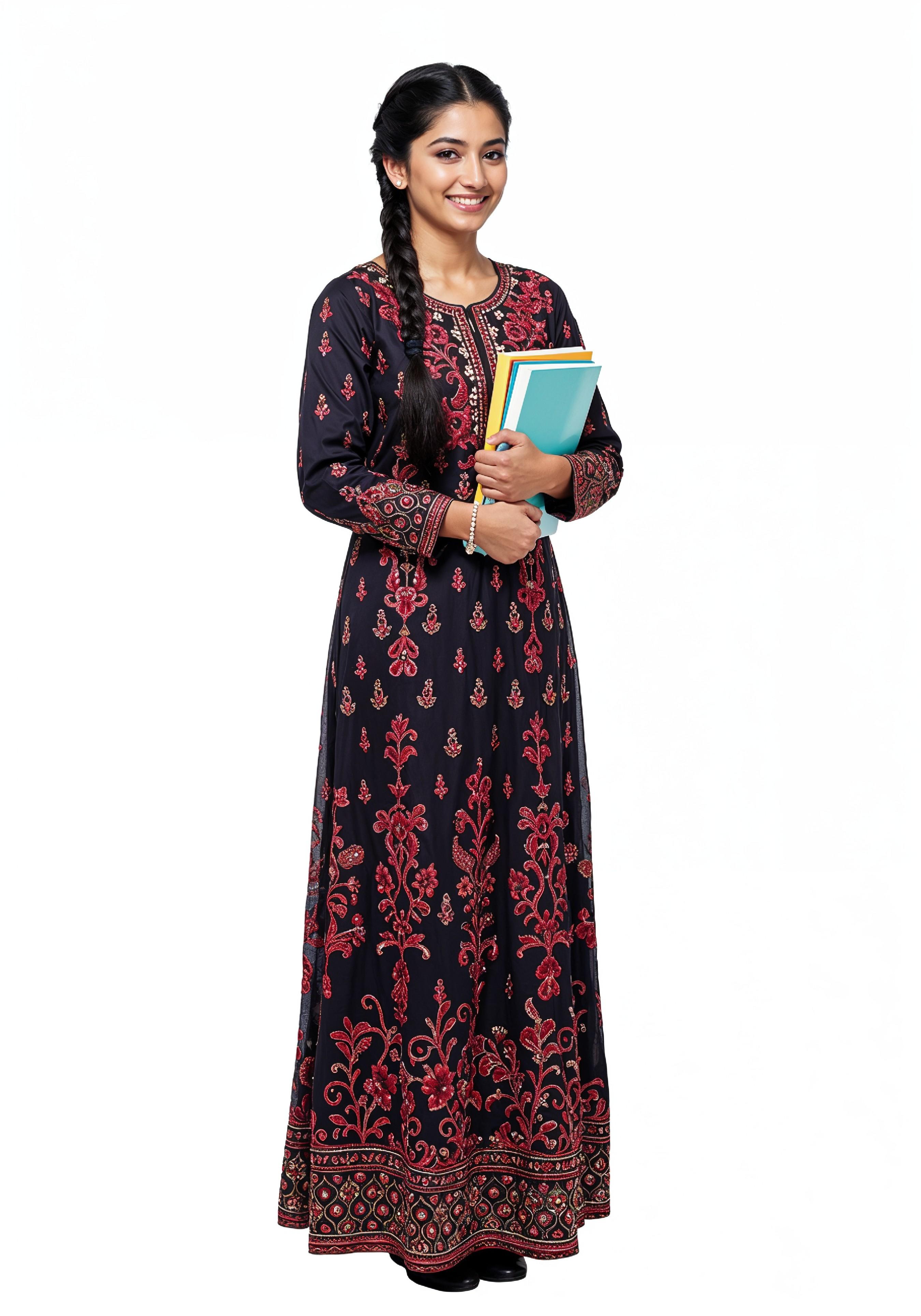 Young Muslim Woman in Modest Traditional Attire Educational Portrait