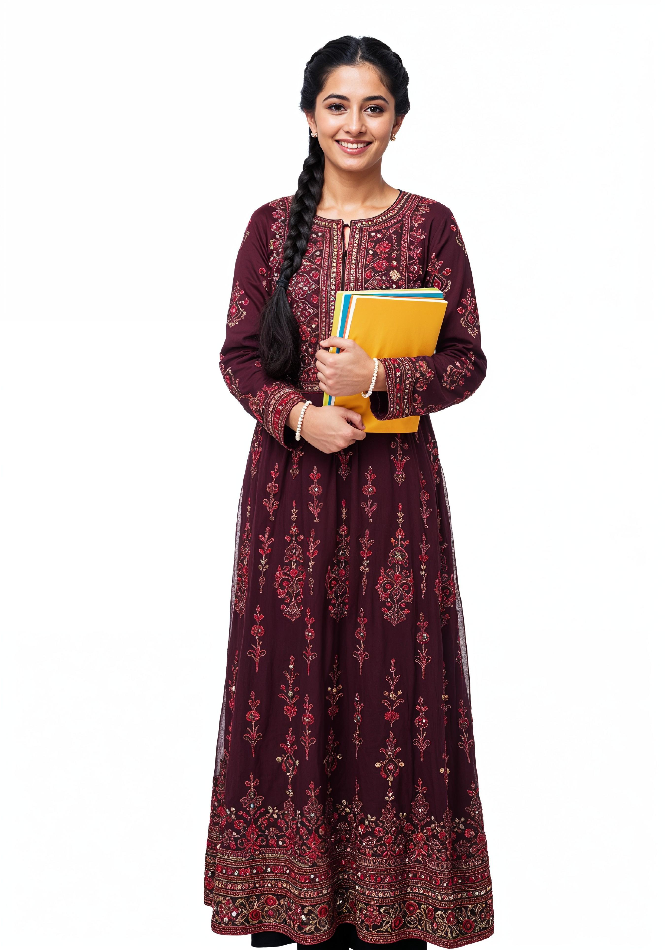 Young Muslim Woman in Modest Traditional Attire Educational Portrait