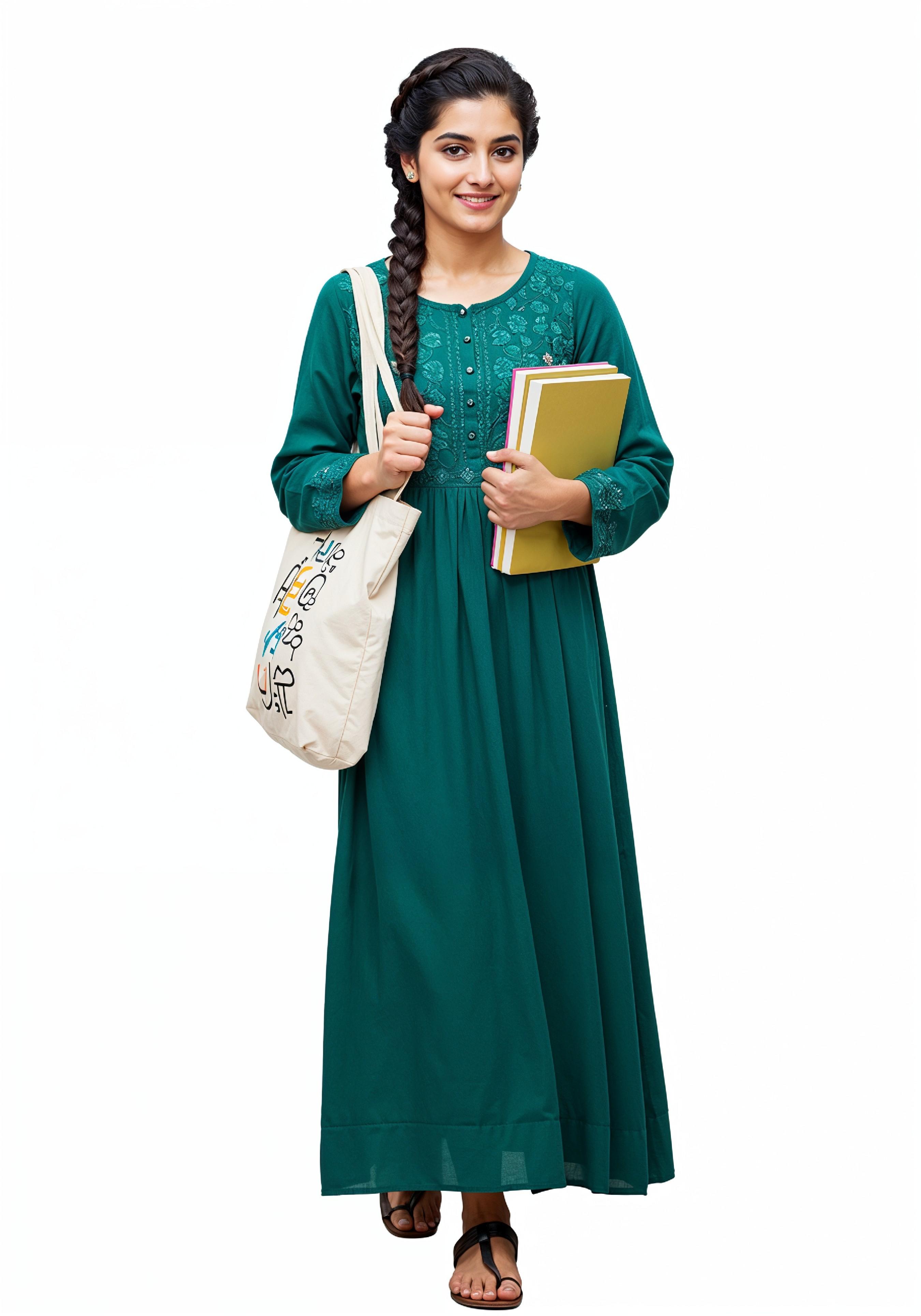 Young Muslim Woman in Modest Traditional Attire Educational Portrait