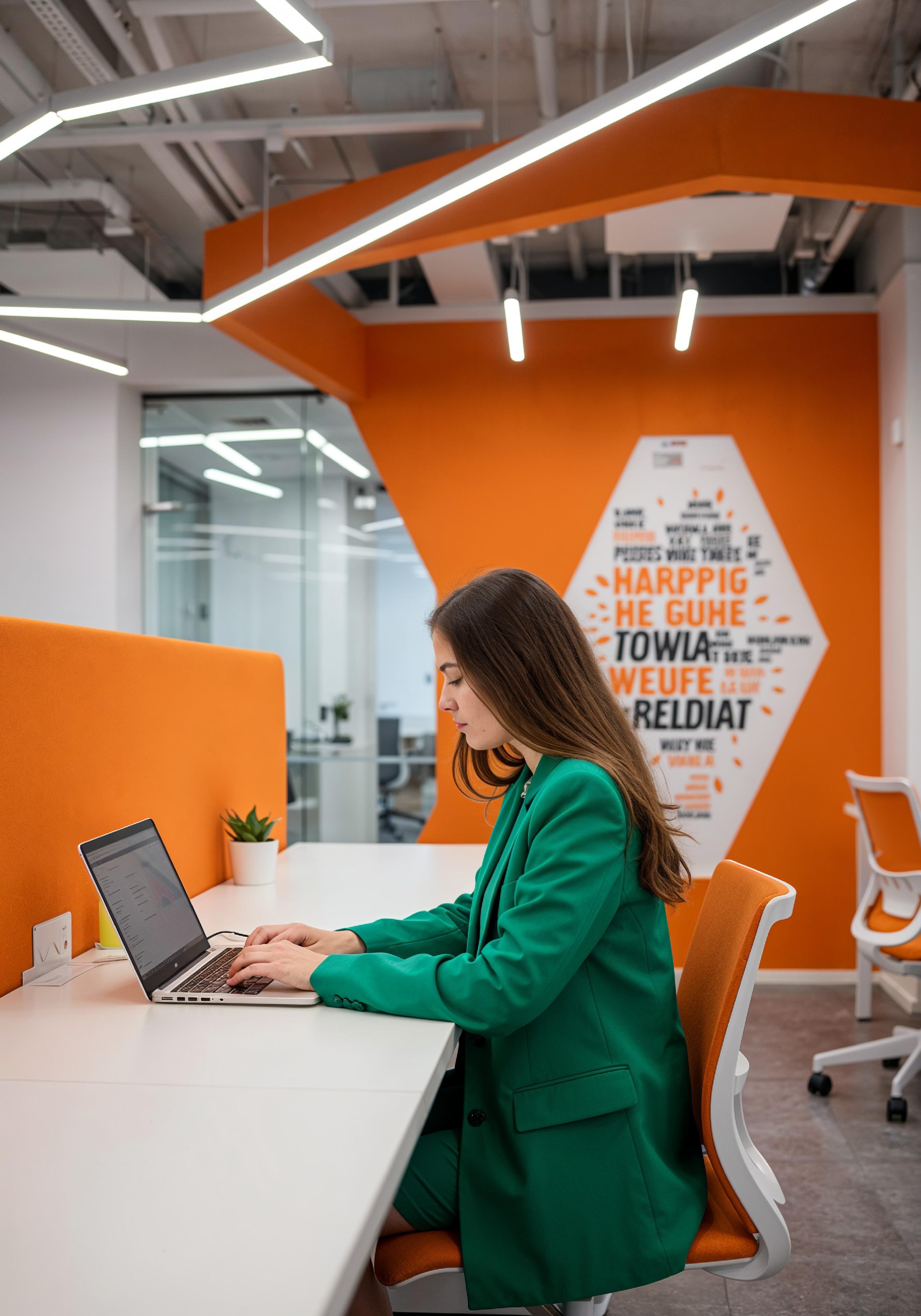 Young Professional Woman Working on Laptop in Modern Office Workspace