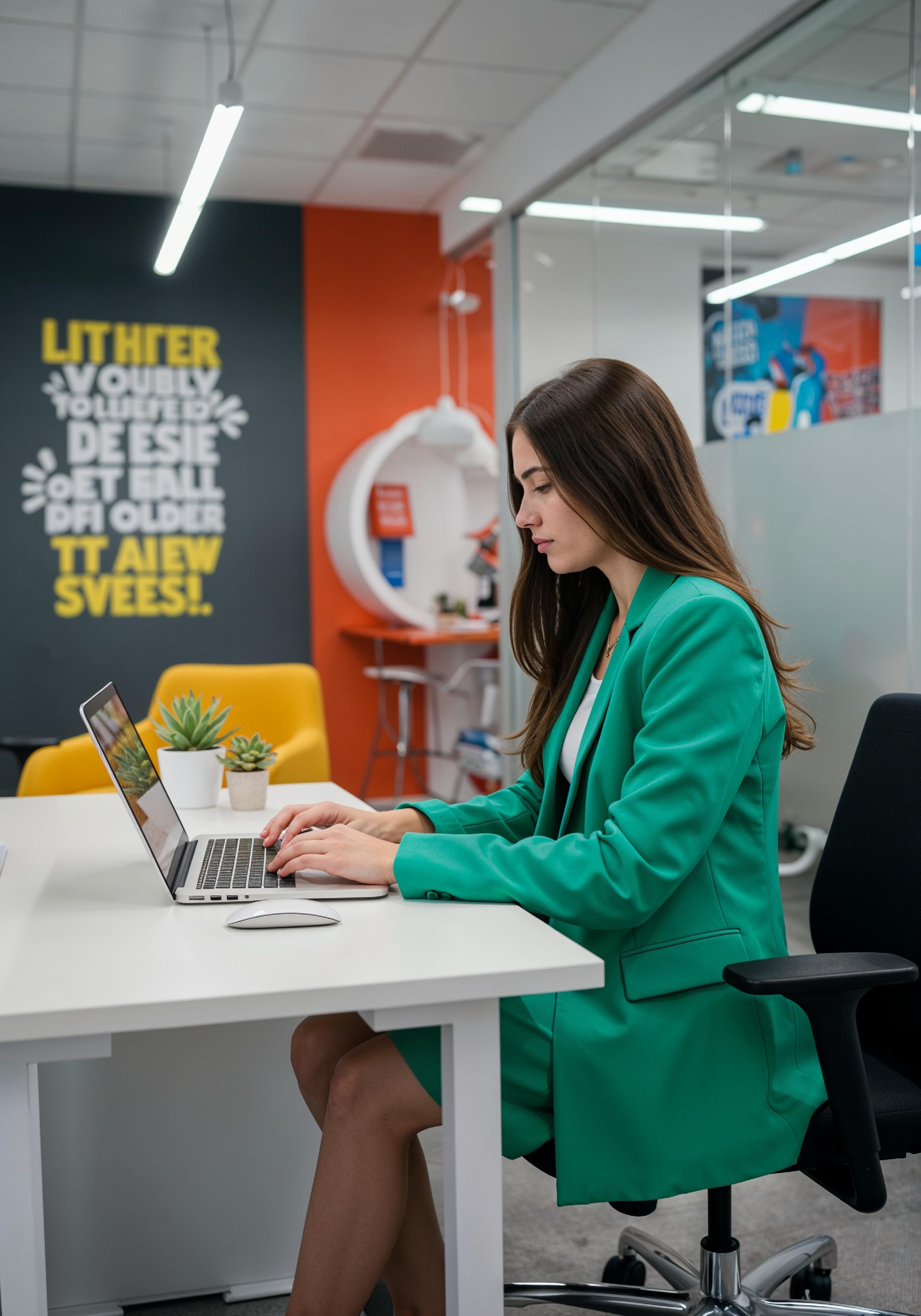 Young Professional Woman Working on Laptop in Modern Office Workspace