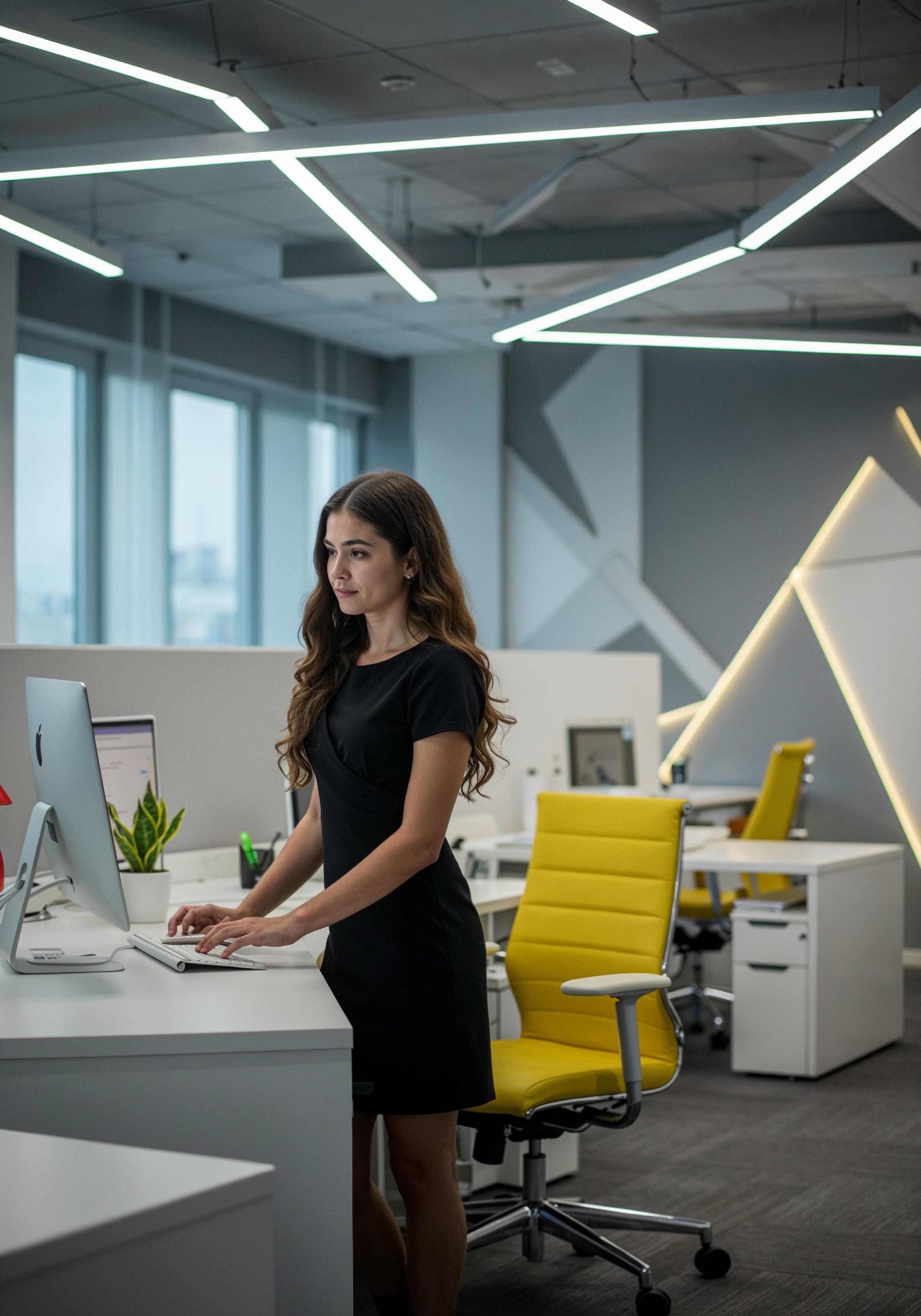 Young Professional Woman Working on Laptop in Modern Office Workspace