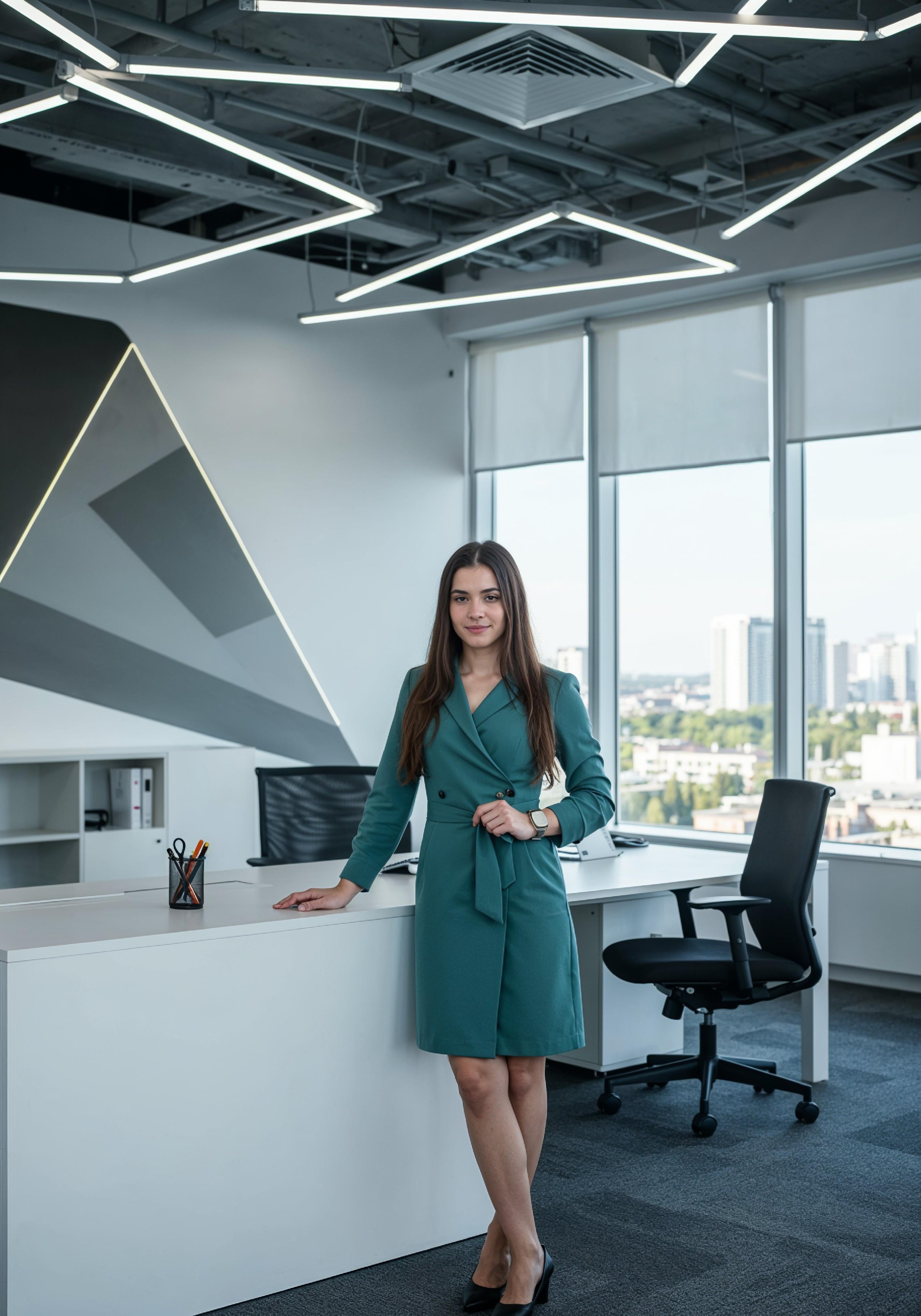 Young Professional Woman Working on Laptop in Modern Office Workspace