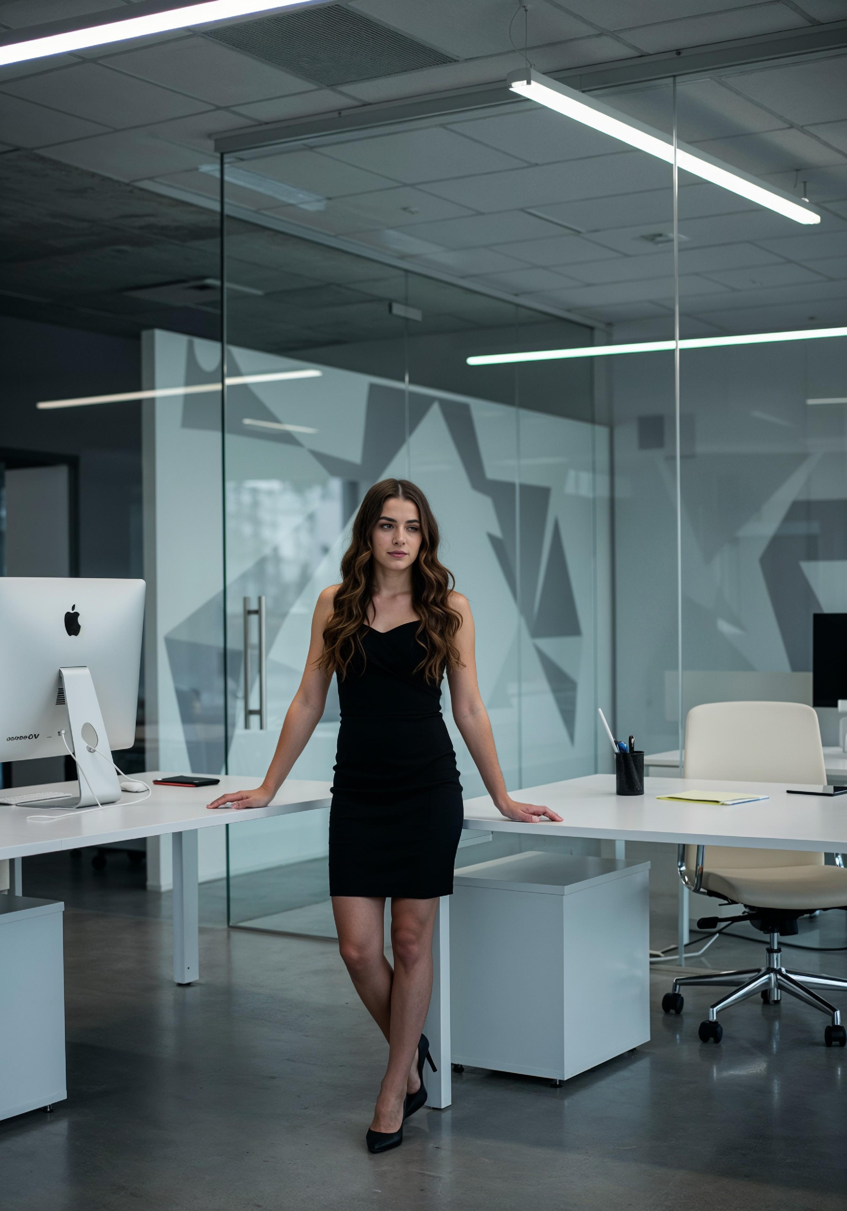 Young Professional Woman Working on Laptop in Modern Office Workspace