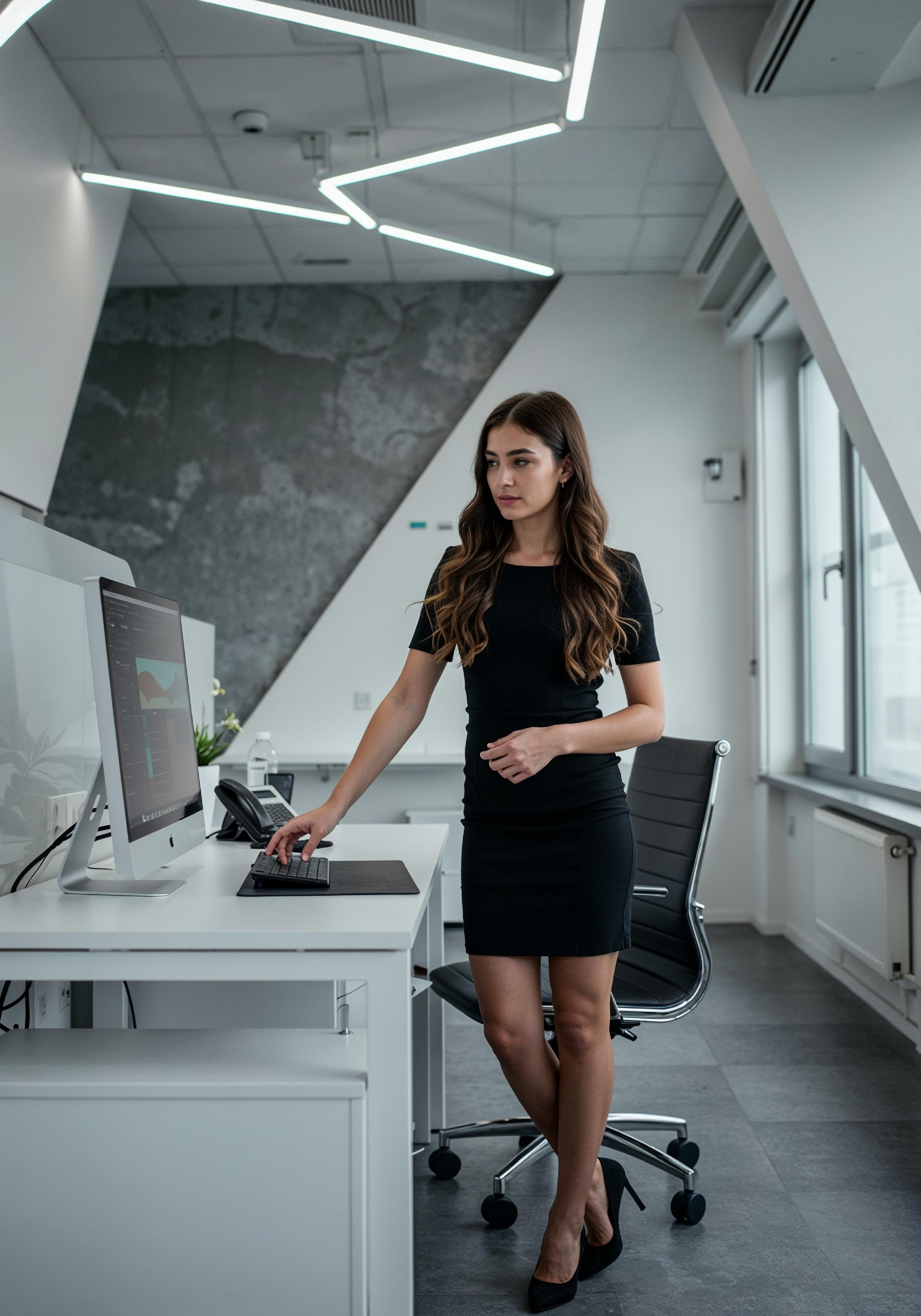 Young Professional Woman Working on Laptop in Modern Office Workspace