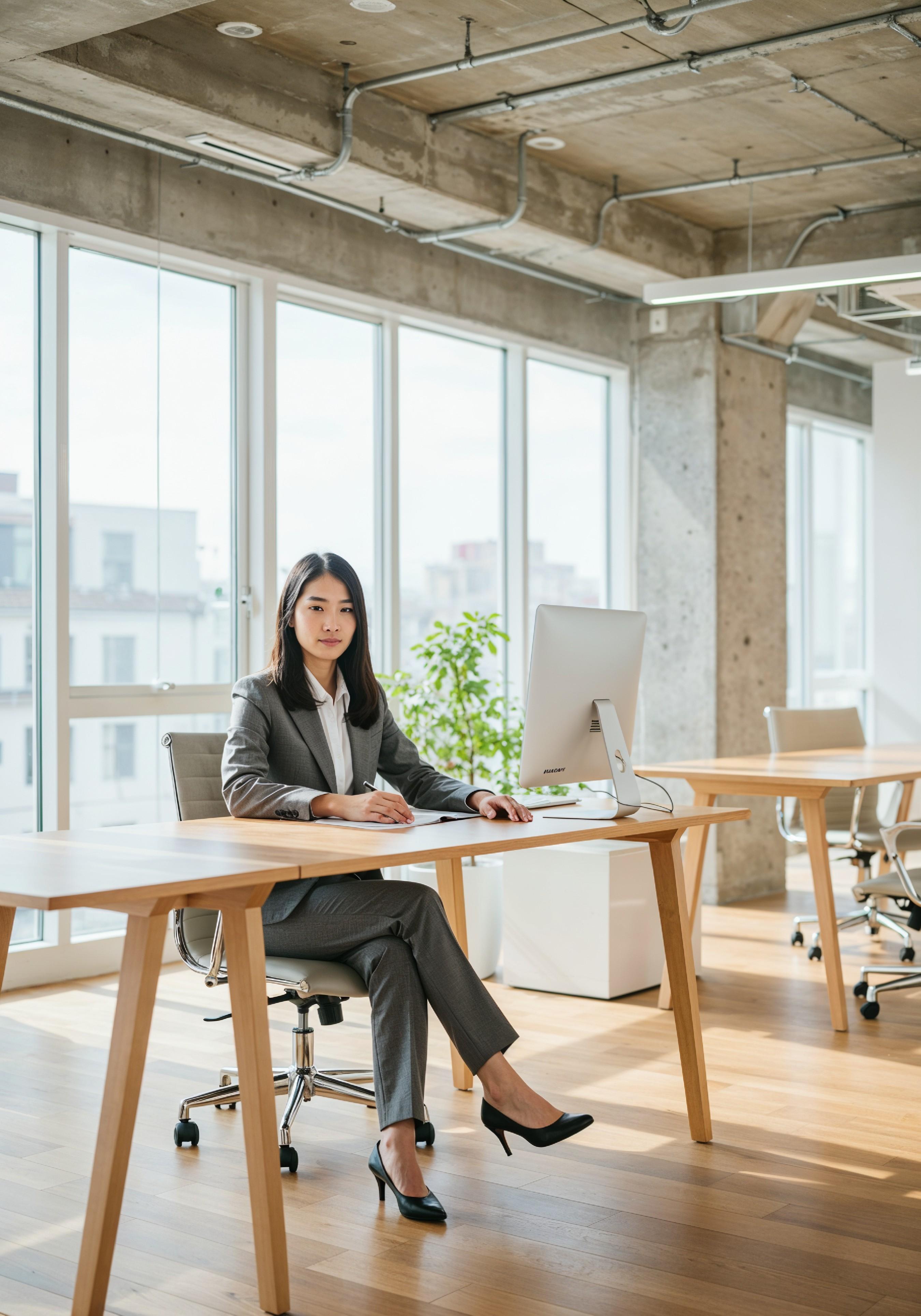 Young Professional Woman Working on Laptop in Modern Office Workspace