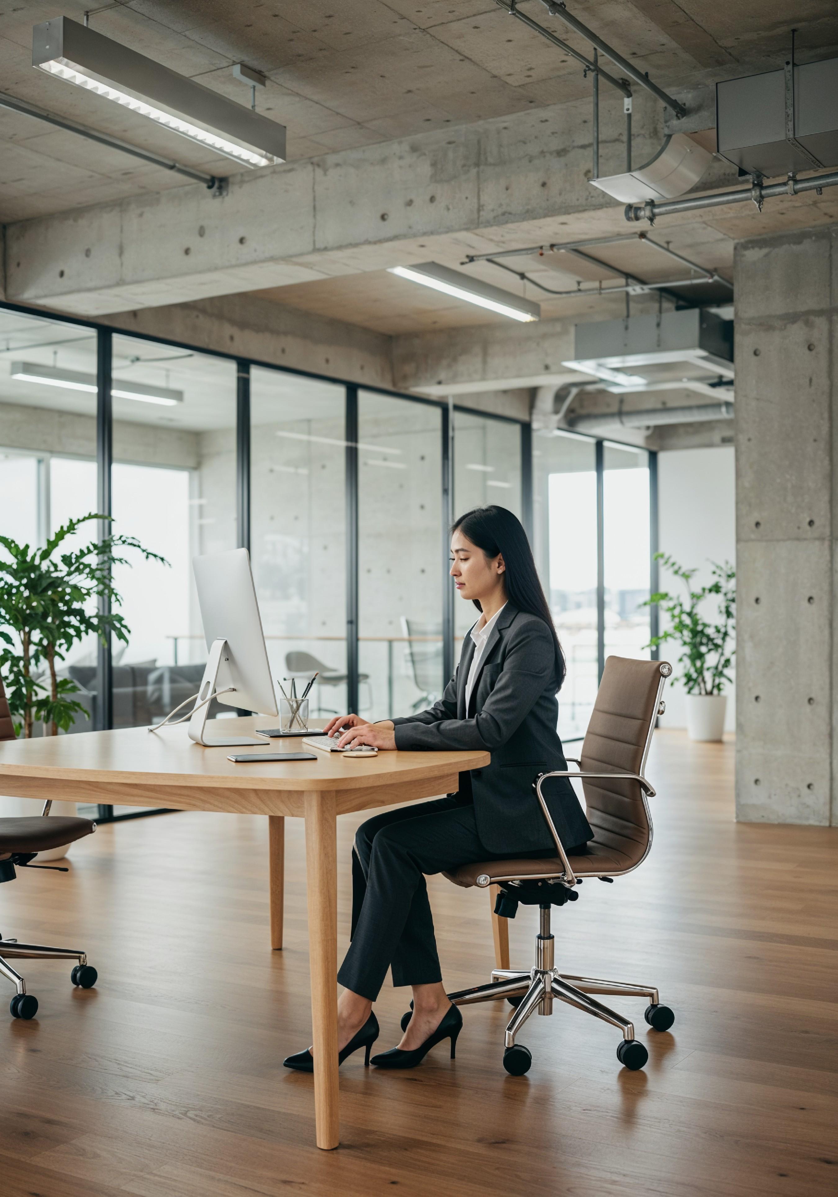 Young Professional Woman Working on Laptop in Modern Office Workspace