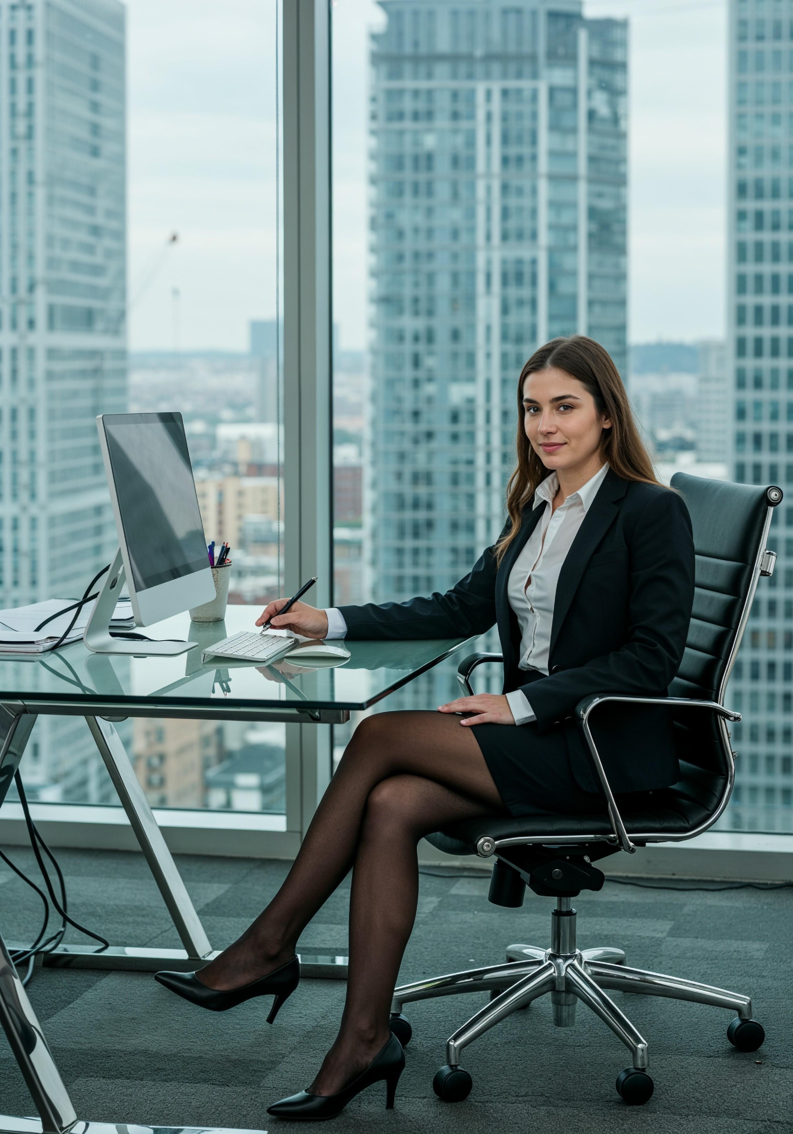 Young Professional Woman Working on Laptop in Modern Office Workspace