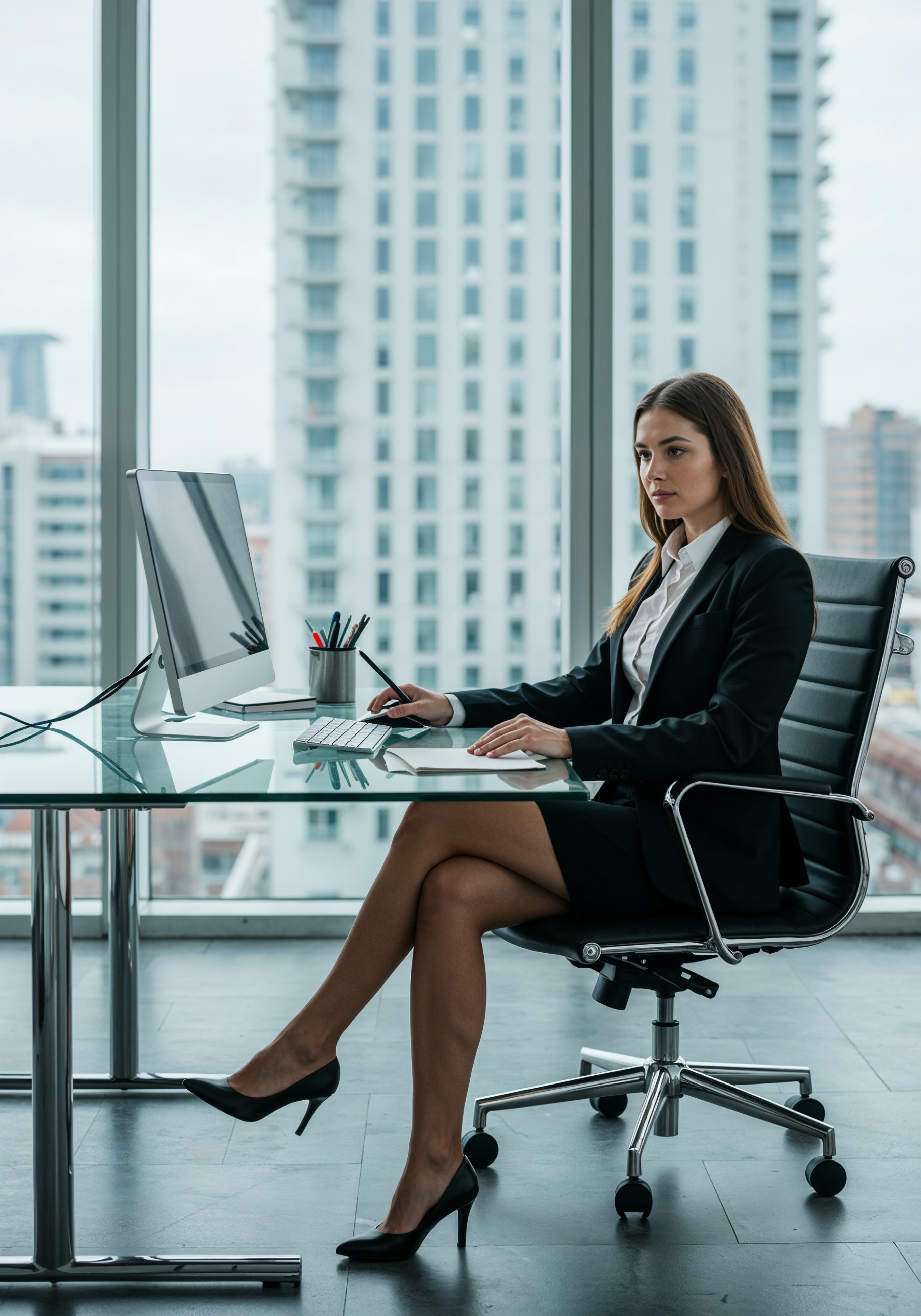 Young Professional Woman Working on Laptop in Modern Office Workspace