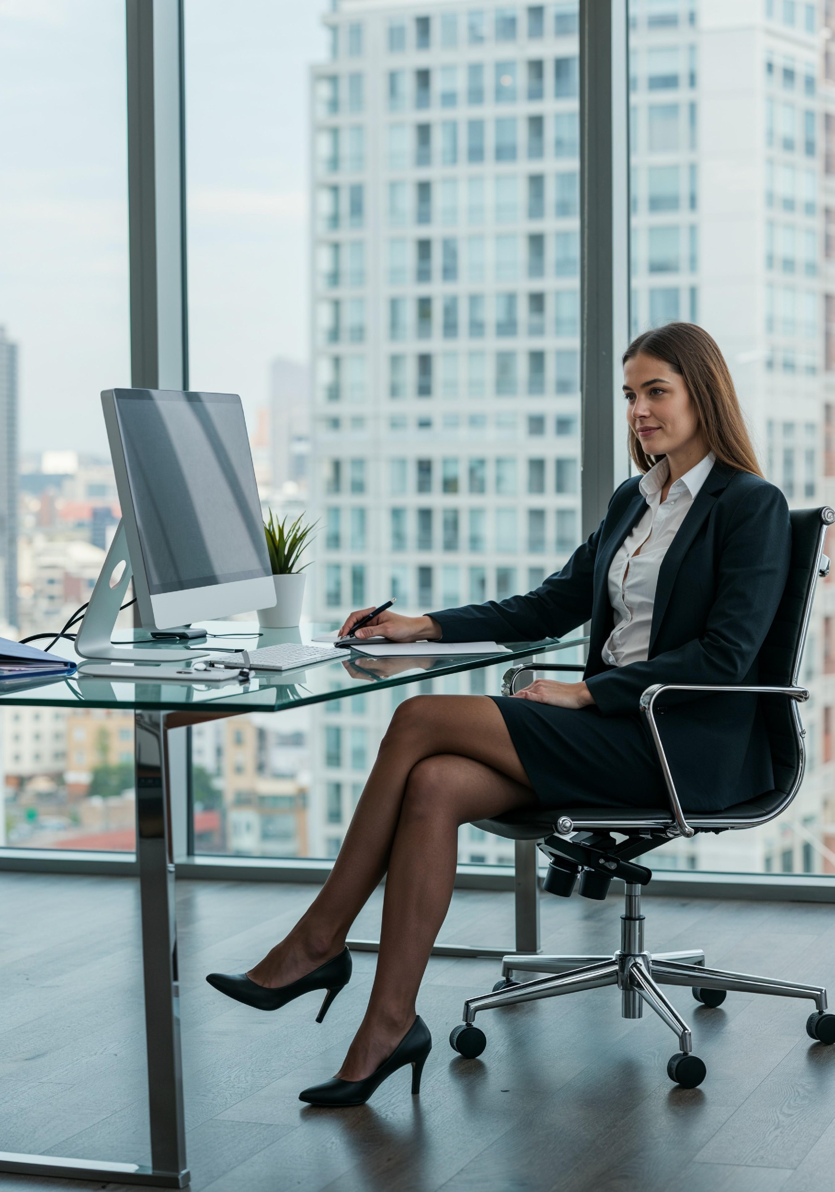 Young Professional Woman Working on Laptop in Modern Office Workspace