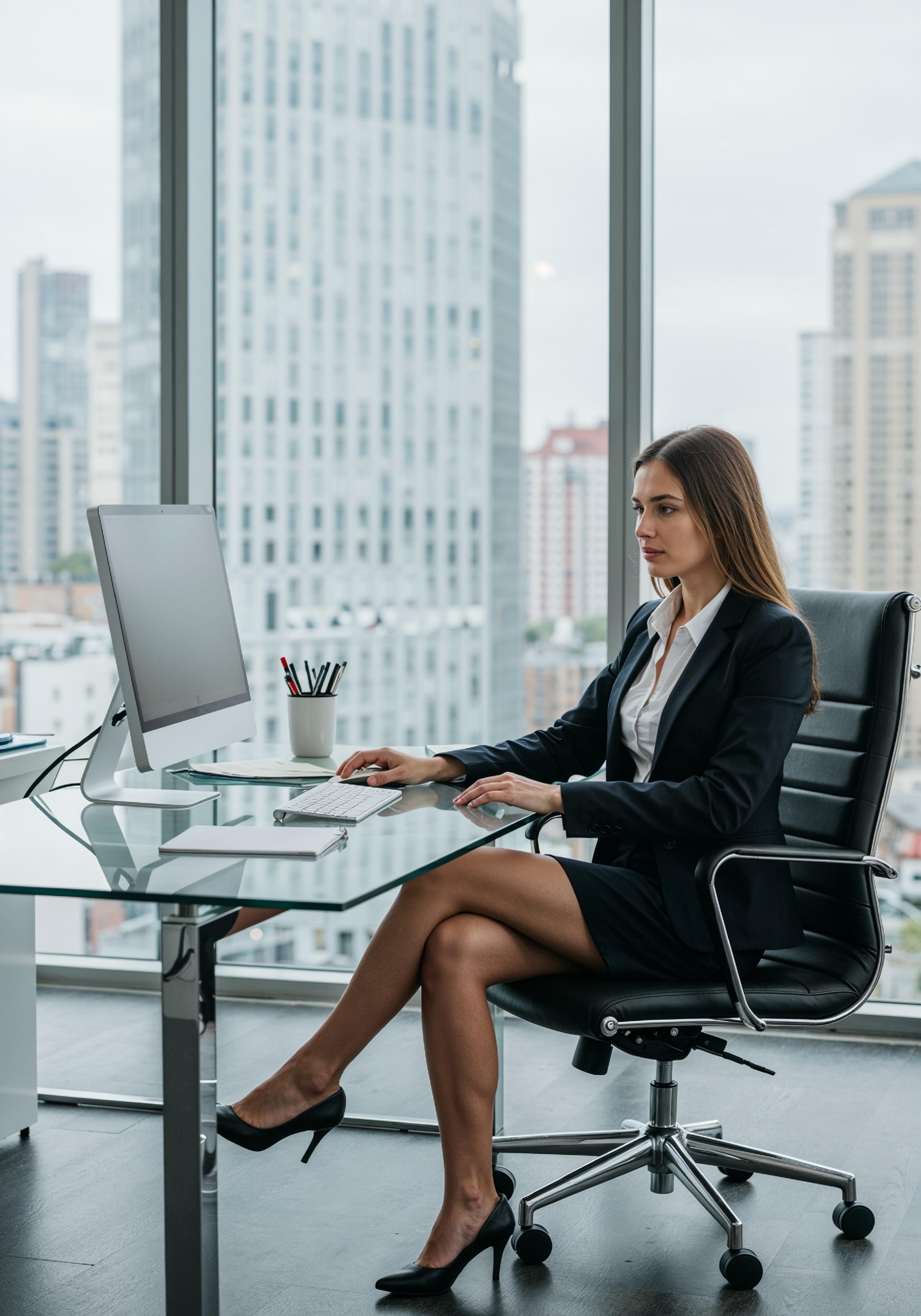 Young Professional Woman Working on Laptop in Modern Office Workspace