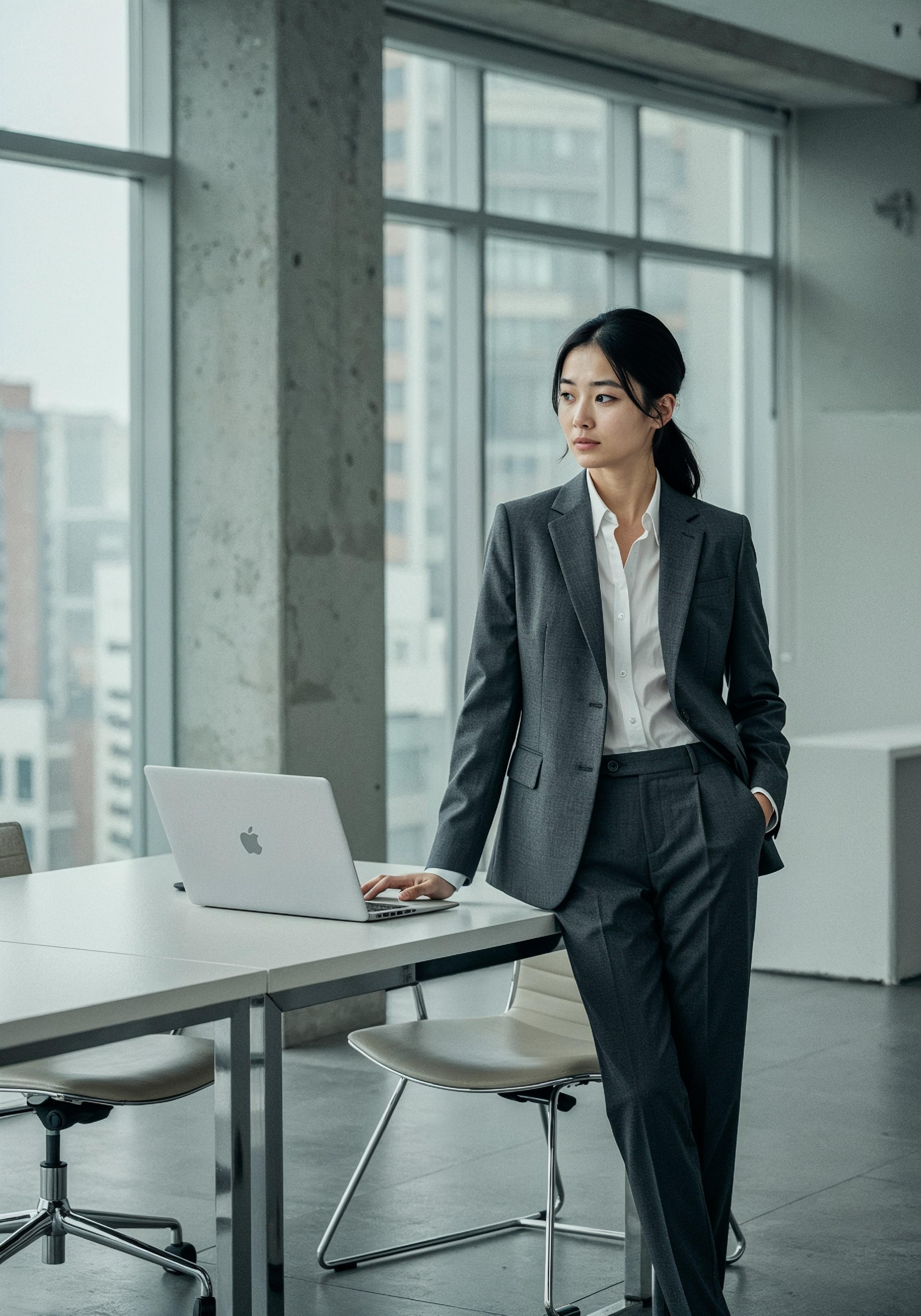 Young Professional Woman Working on Laptop in Modern Office Workspace