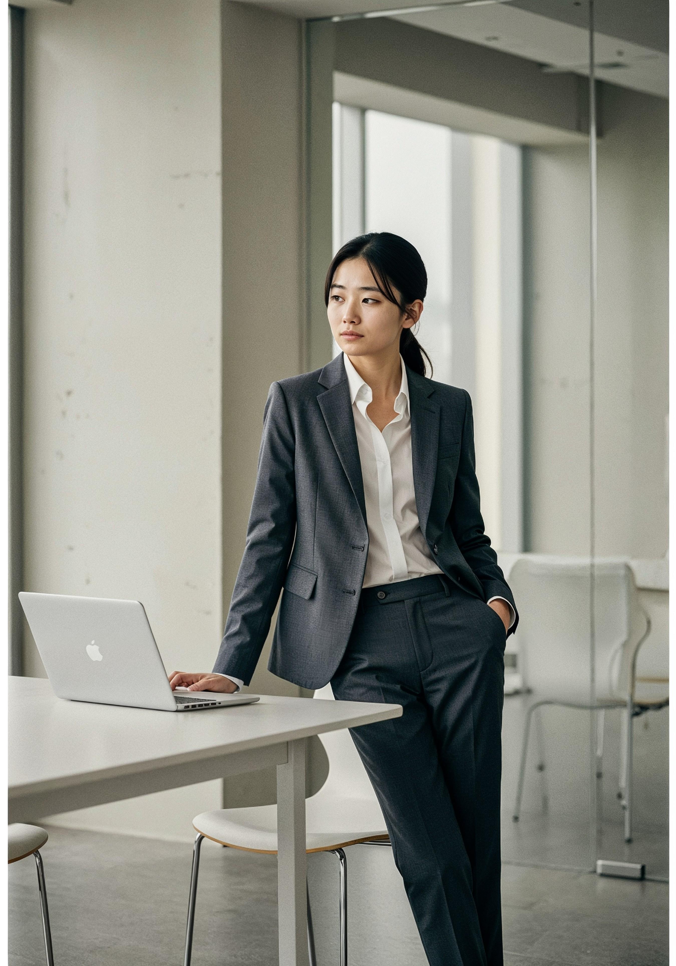 Young Professional Woman Working on Laptop in Modern Office Workspace