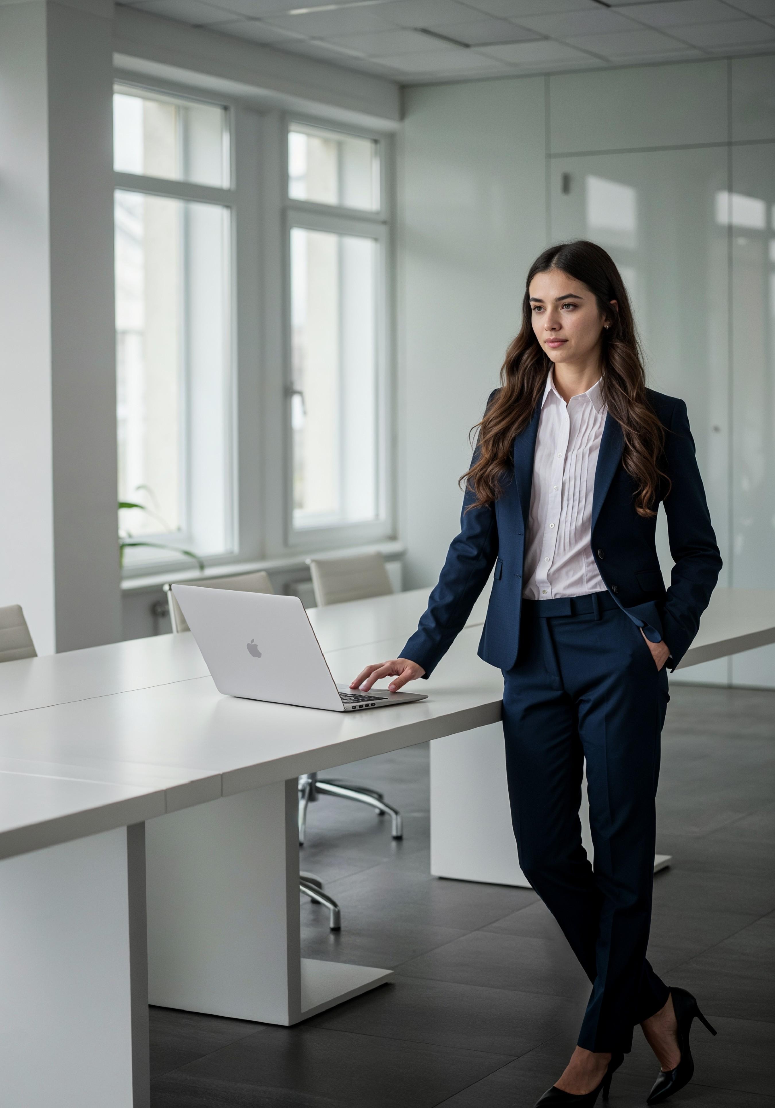 Young Professional Woman Working on Laptop in Modern Office Workspace