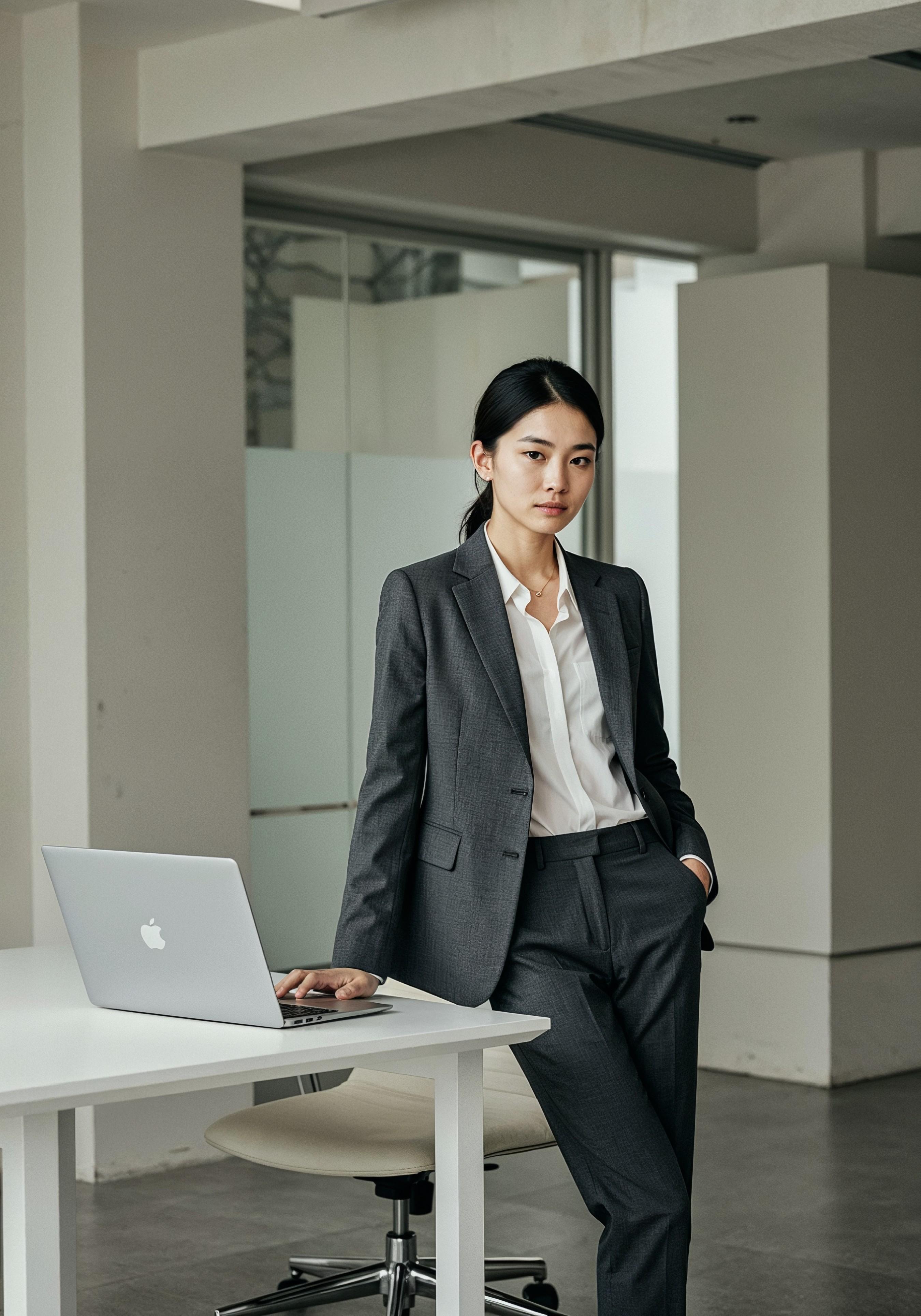 Young Professional Woman Working on Laptop in Modern Office Workspace