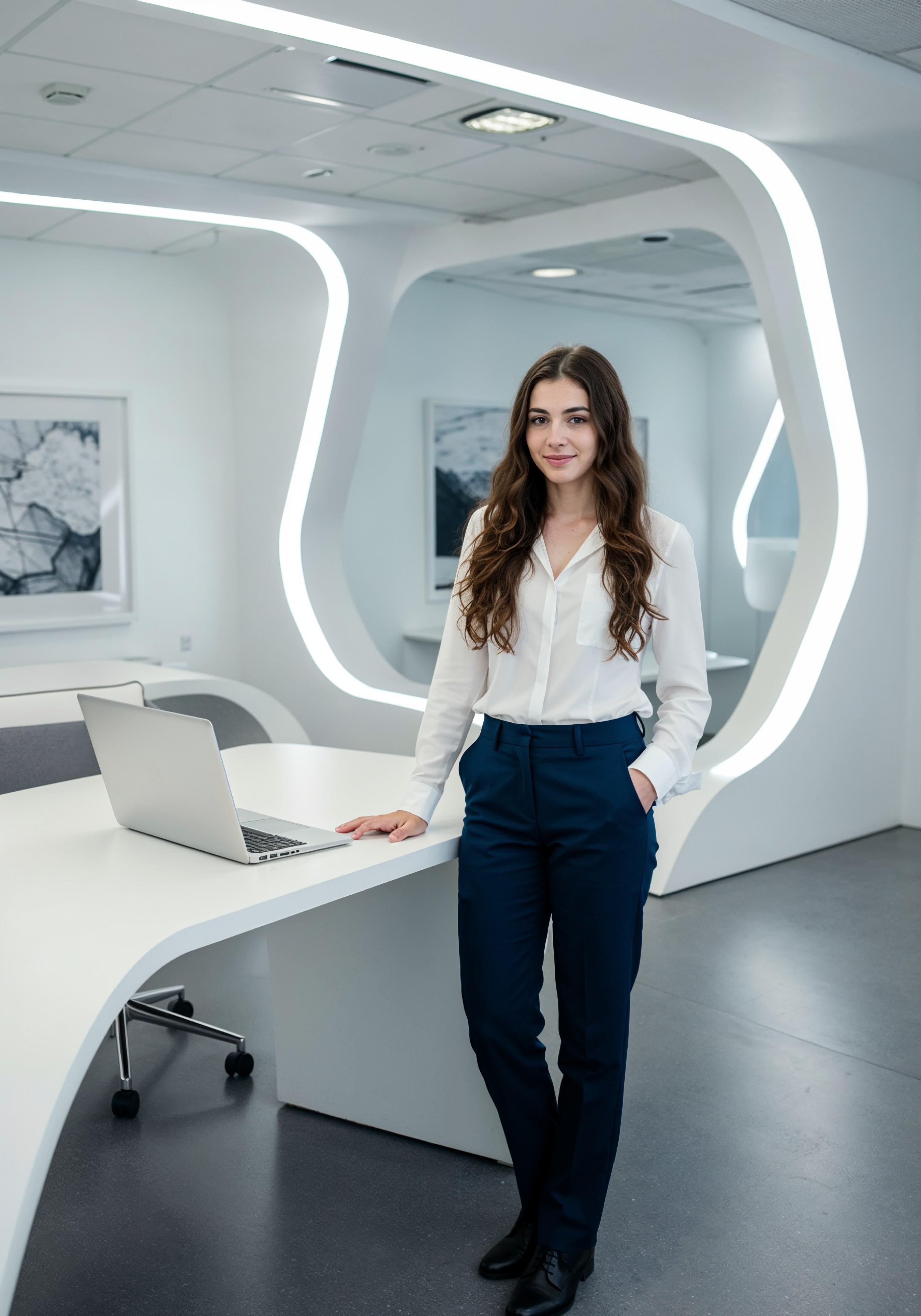 Young Professional Woman Working on Laptop in Modern Office Workspace