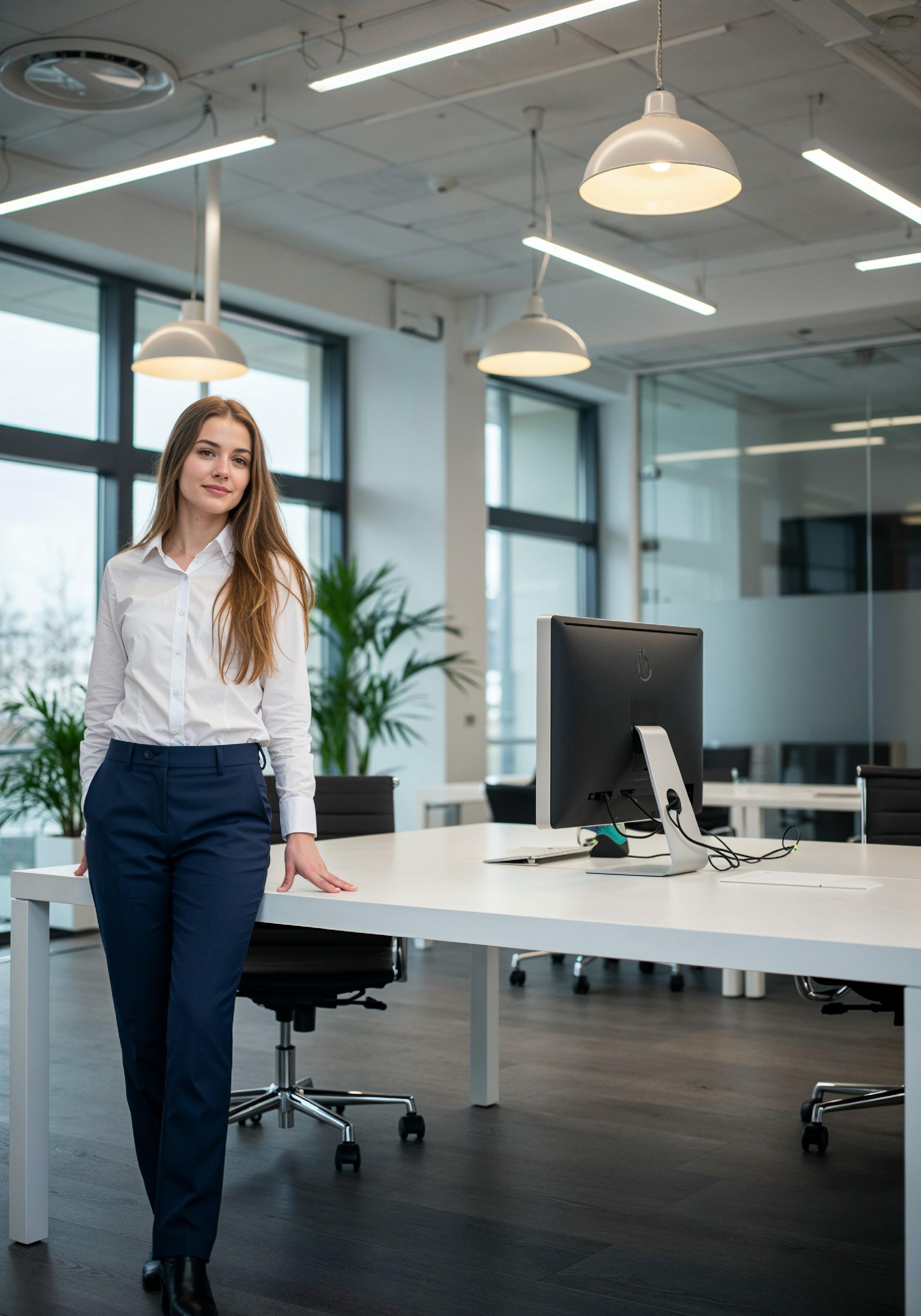 Young Professional Woman Working on Laptop in Modern Office Workspace