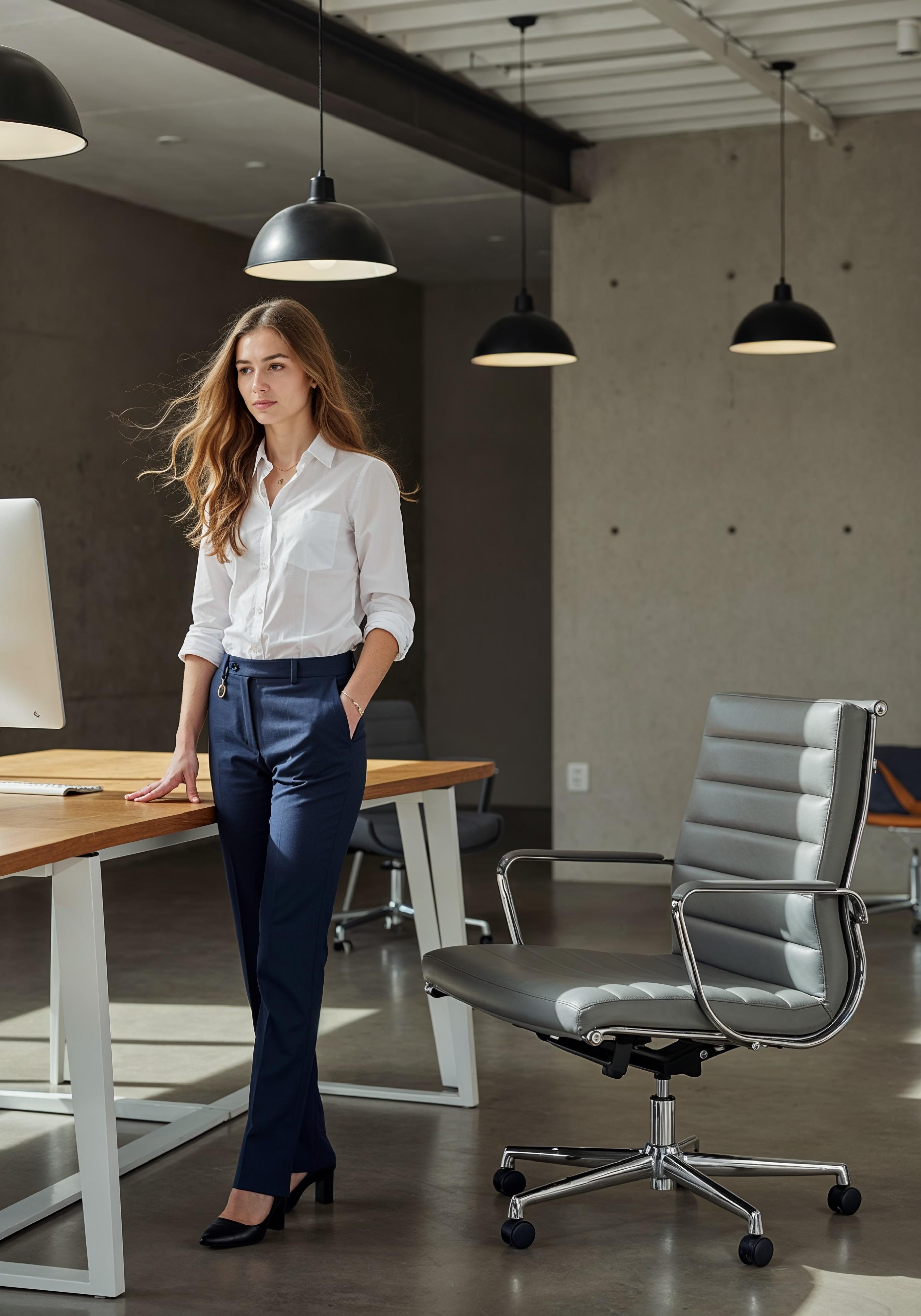 Young Professional Woman Working on Laptop in Modern Office Workspace