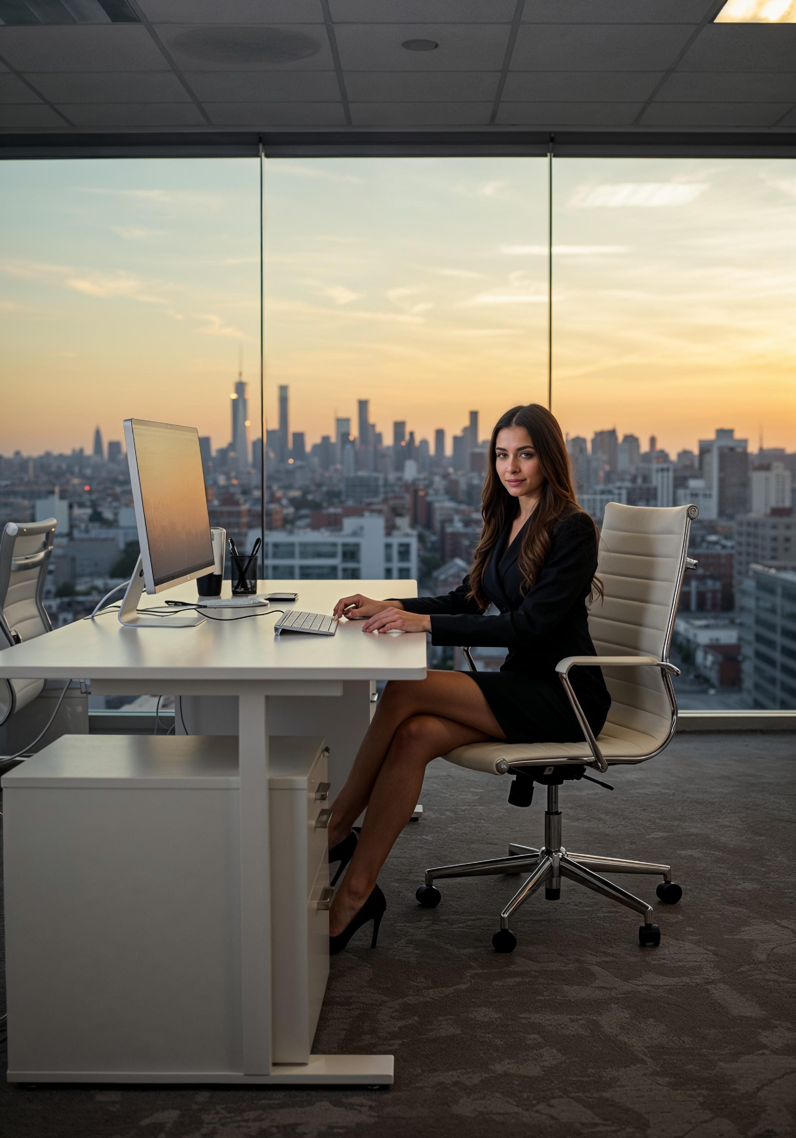 Young Professional Woman Working on Laptop in Modern Office Workspace