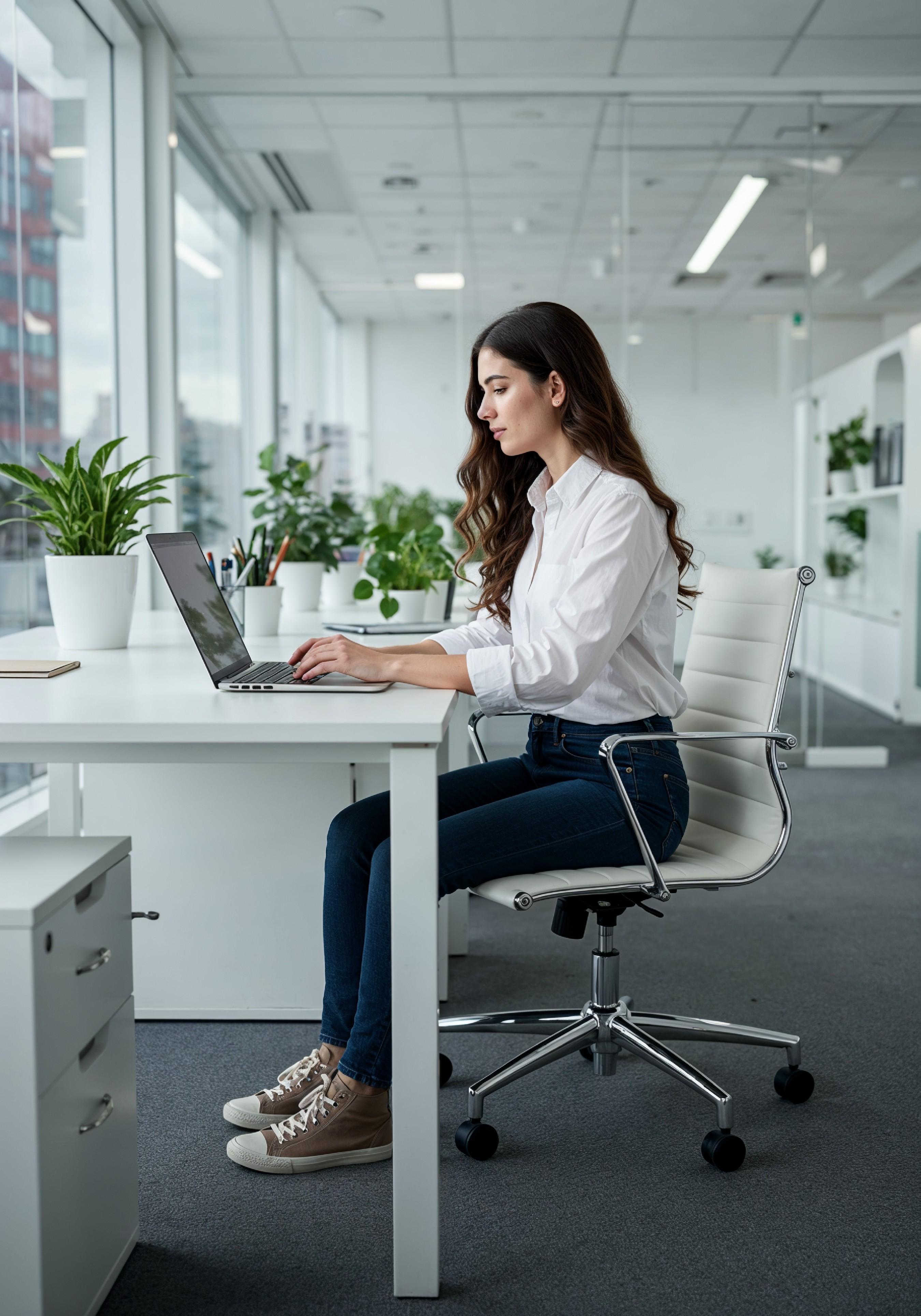 Young Professional Woman Working on Laptop in Modern Office Workspace
