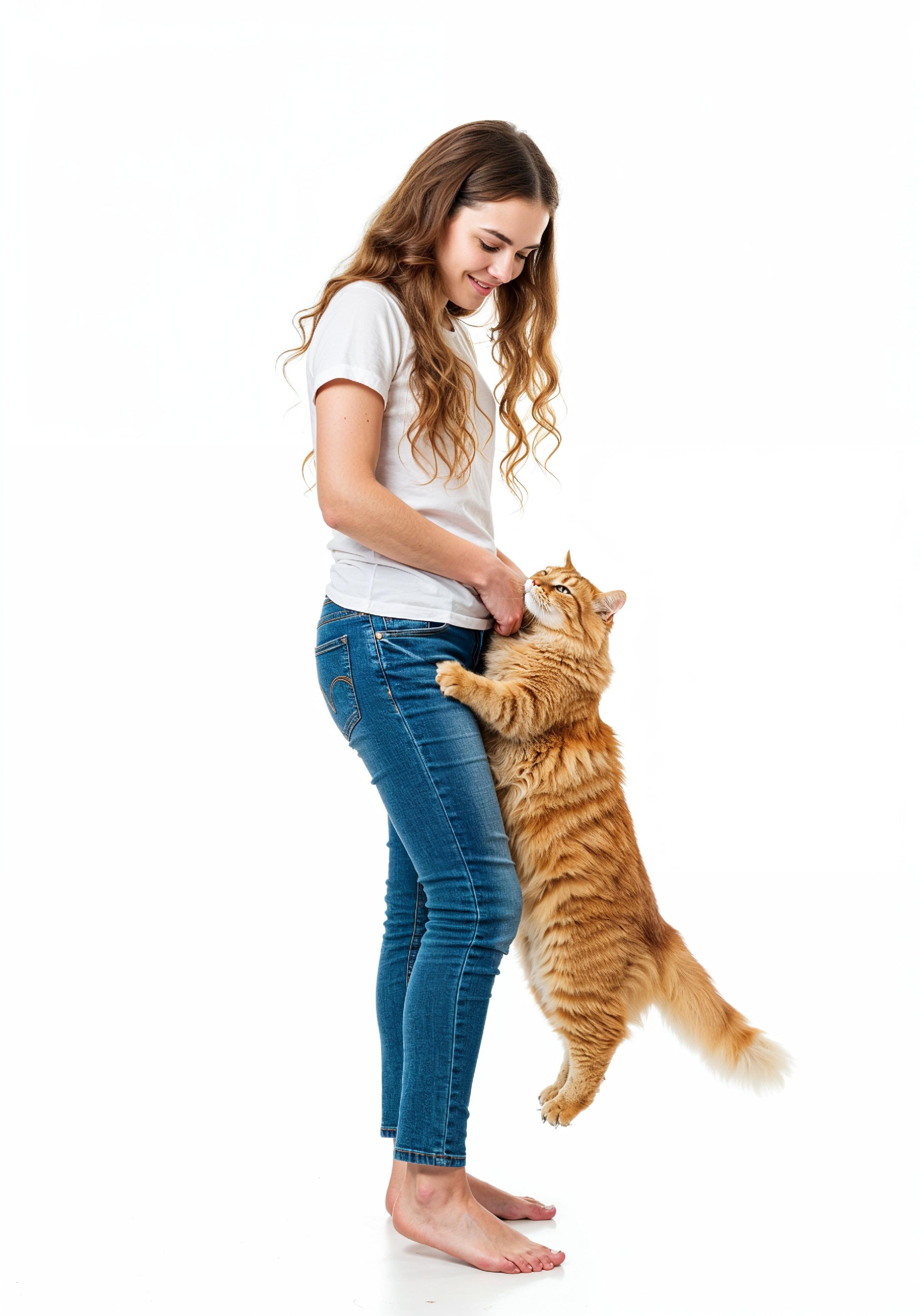 Young Woman Holding Pet Cat Lifestyle Portrait with Casual Fashion and Animal Companion