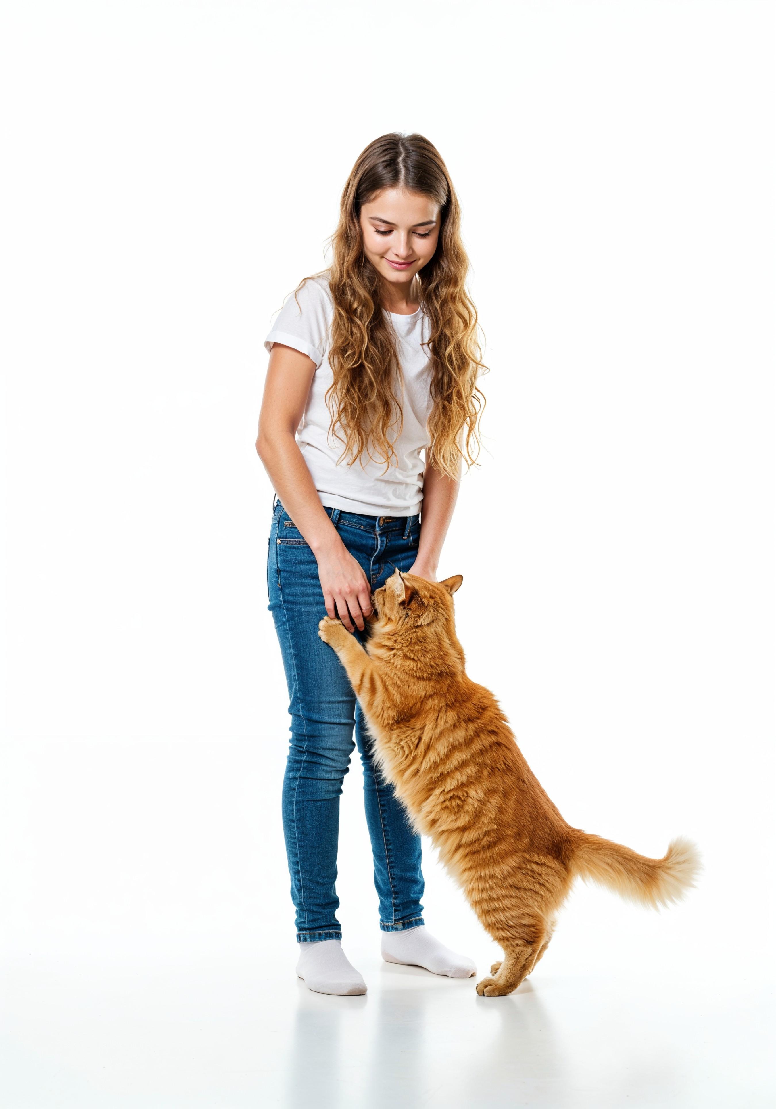 Young Woman Holding Pet Cat Lifestyle Portrait with Casual Fashion and Animal Companion