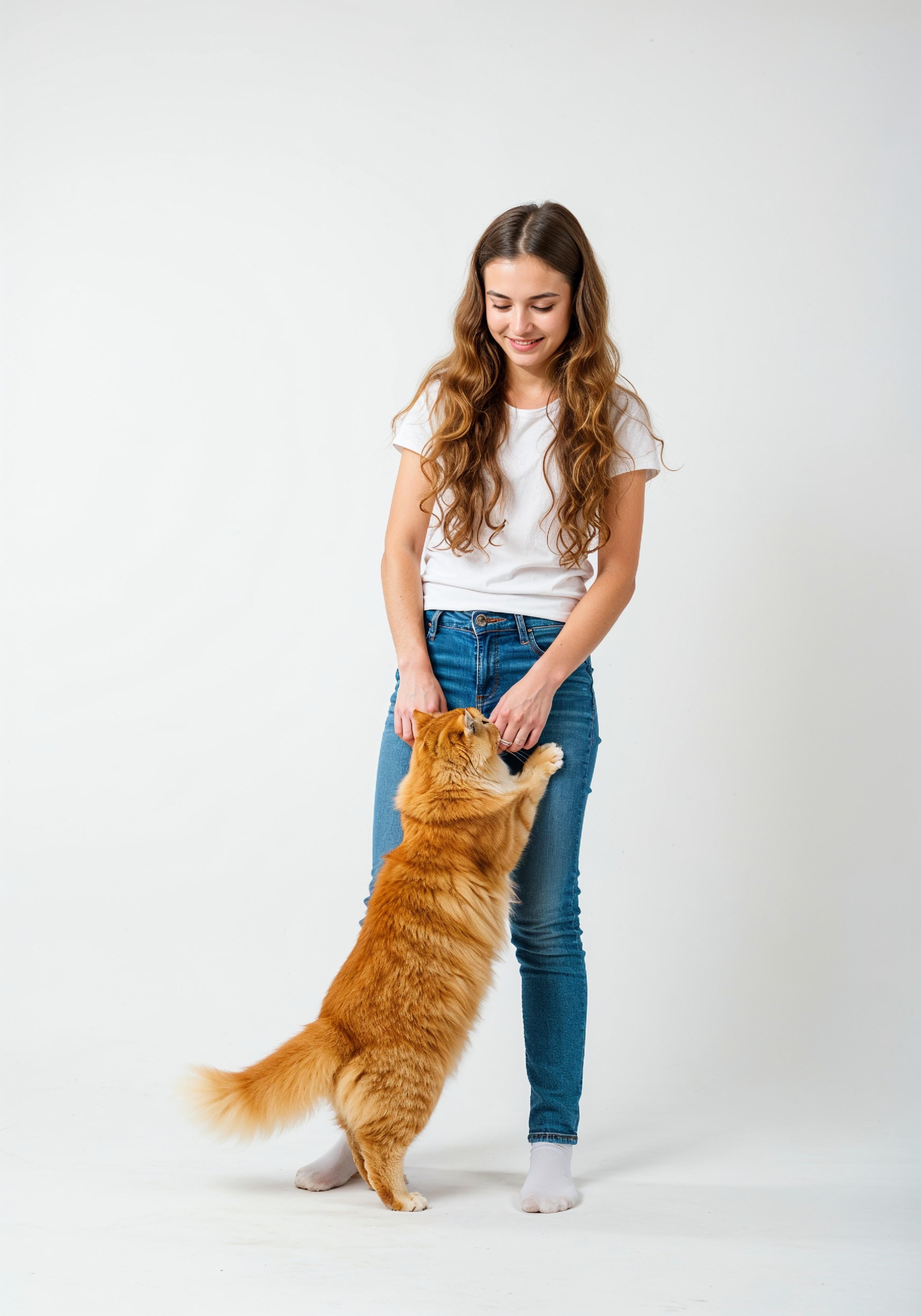 Young Woman Holding Pet Cat Lifestyle Portrait with Casual Fashion and Animal Companion