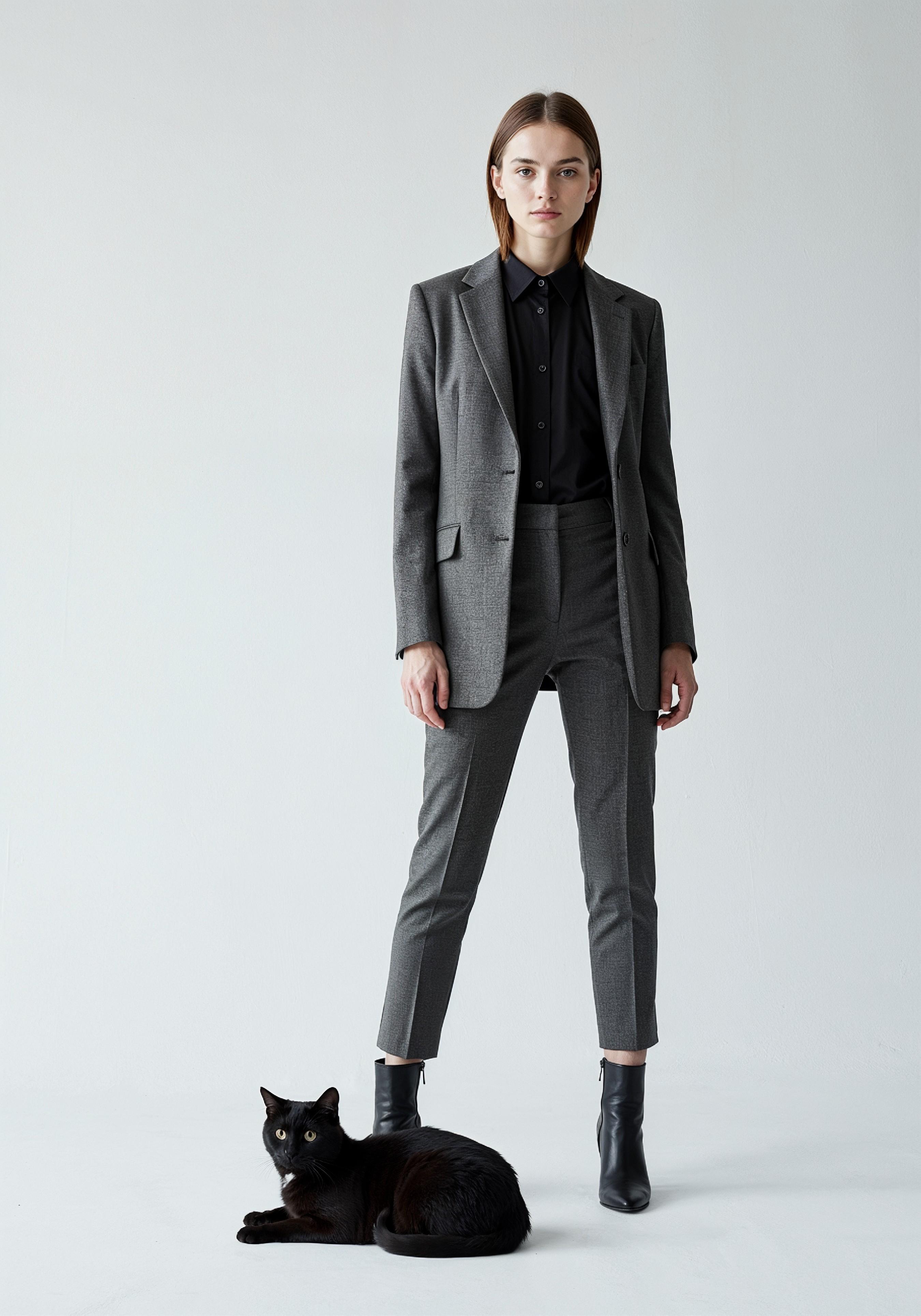 Young Woman Holding Pet Cat Lifestyle Portrait with Casual Fashion and Animal Companion
