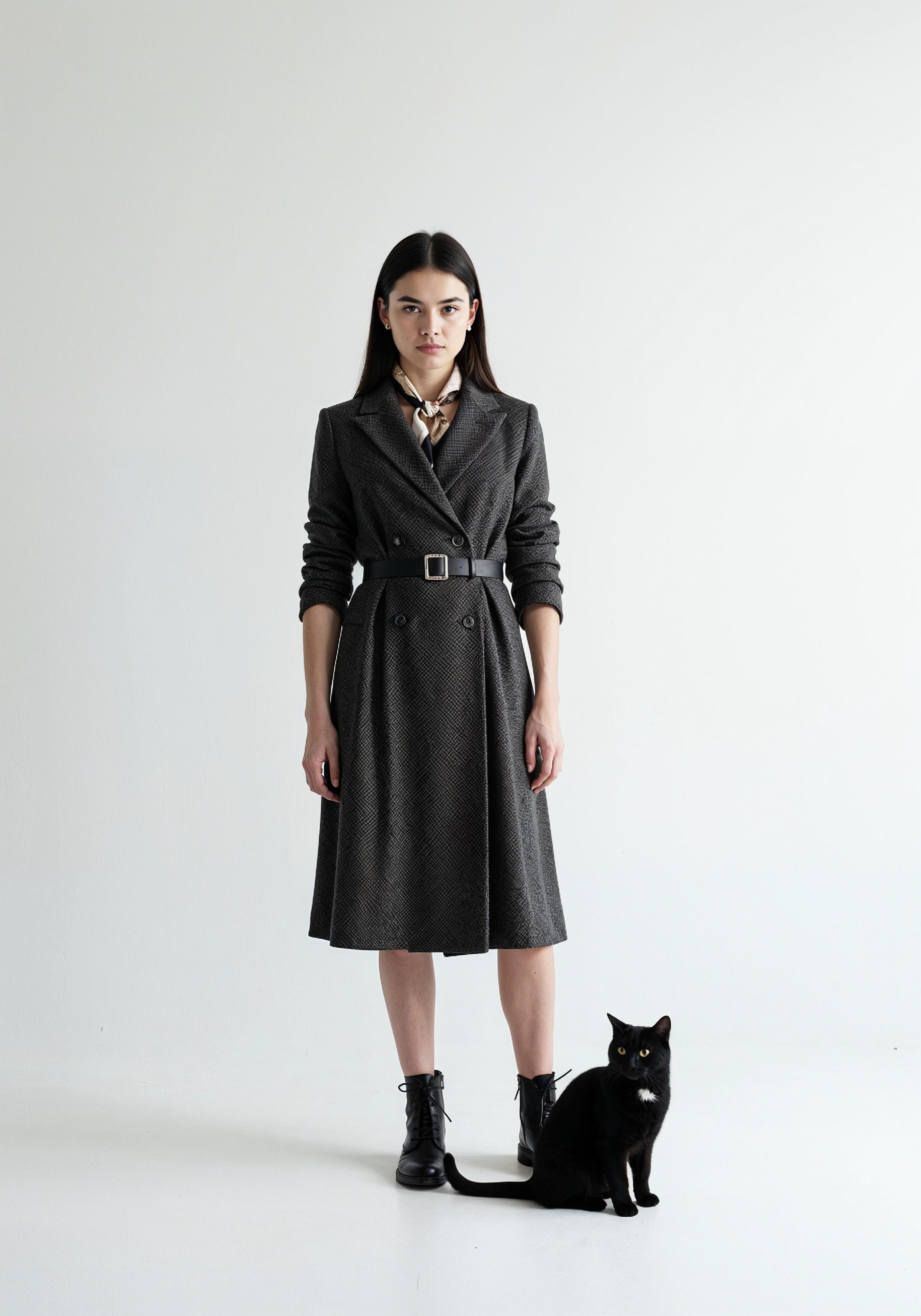 Young Woman Holding Pet Cat Lifestyle Portrait with Casual Fashion and Animal Companion